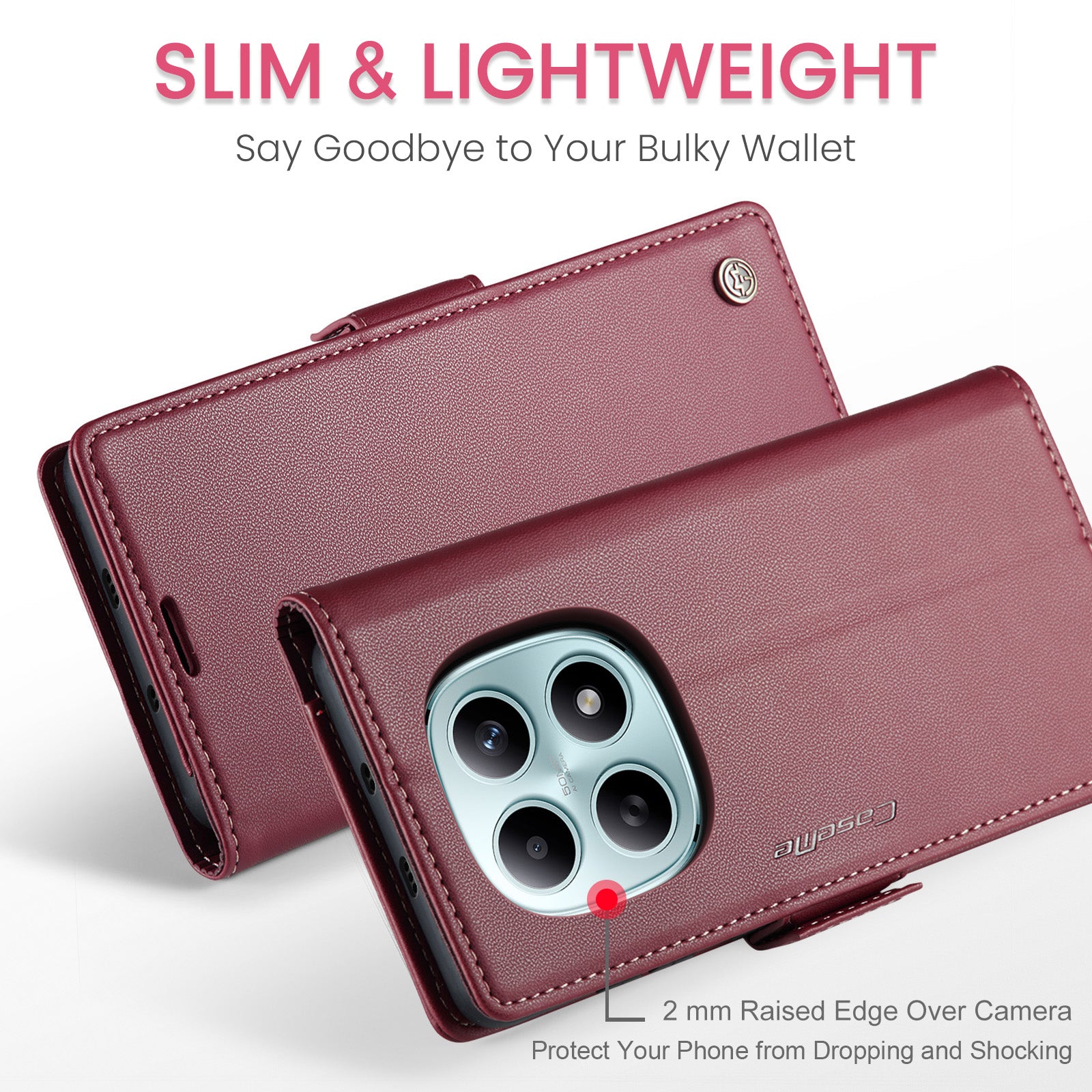 For Xiaomi Redmi Note 15 5G (Global) / Xiaomi Poco M8 5G / Xiaomi Redmi Note 15 4G (Global) Case CASEME 023 Series RFID Blocking Wallet Stand Glossy Litchi Texture Leather Phone Cover - Red