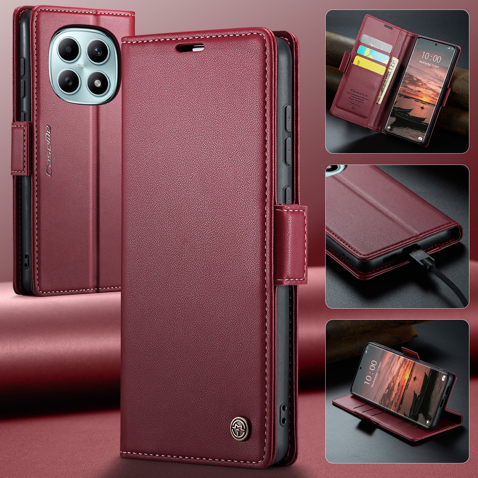 For Xiaomi Redmi Note 15 5G (Global) / Xiaomi Poco M8 5G / Xiaomi Redmi Note 15 4G (Global) Case CASEME 023 Series RFID Blocking Wallet Stand Glossy Litchi Texture Leather Phone Cover - Red