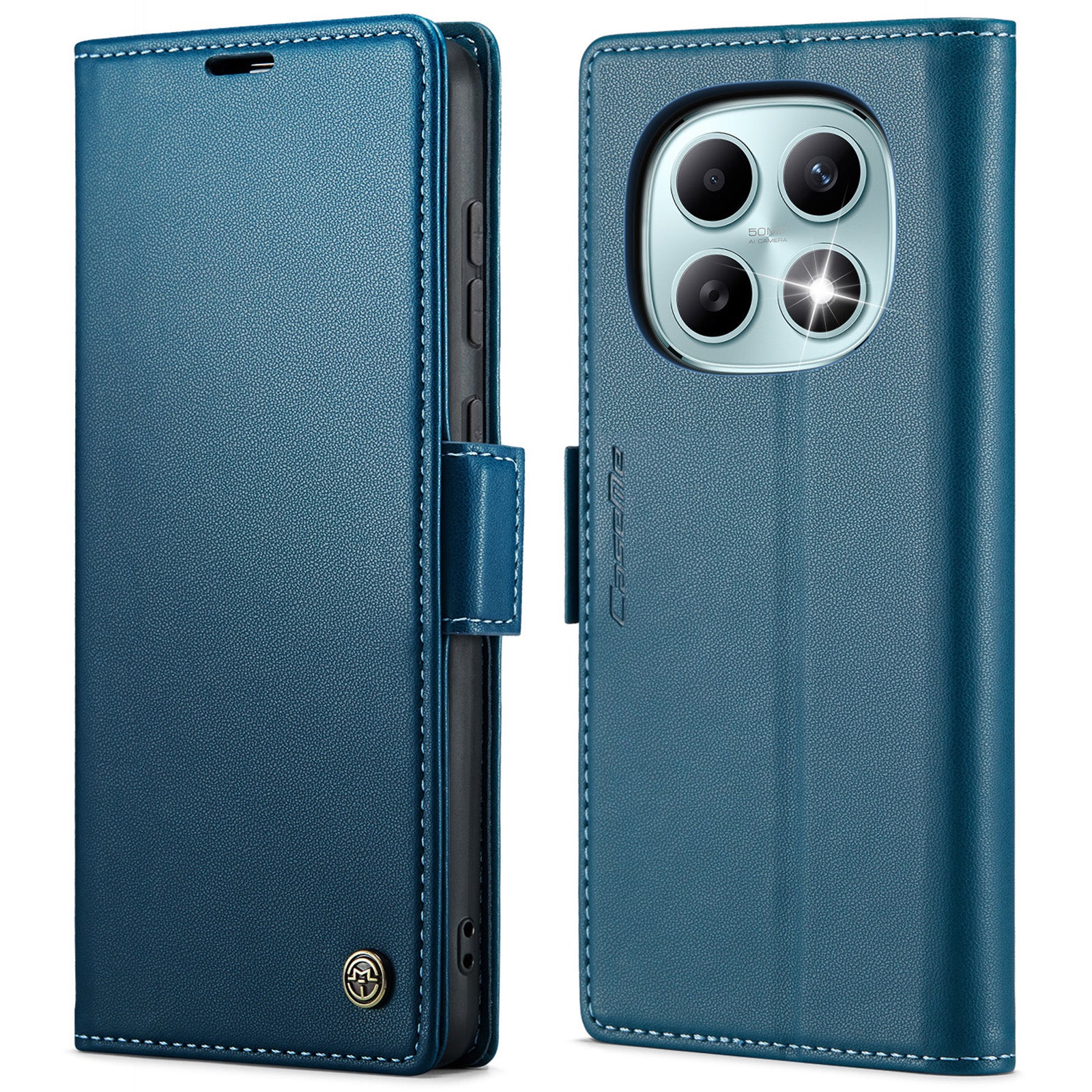 For Xiaomi Redmi Note 15 5G (Global) / Xiaomi Poco M8 5G / Xiaomi Redmi Note 15 4G (Global) Case CASEME 023 Series RFID Blocking Wallet Stand Glossy Litchi Texture Leather Phone Cover - Blue