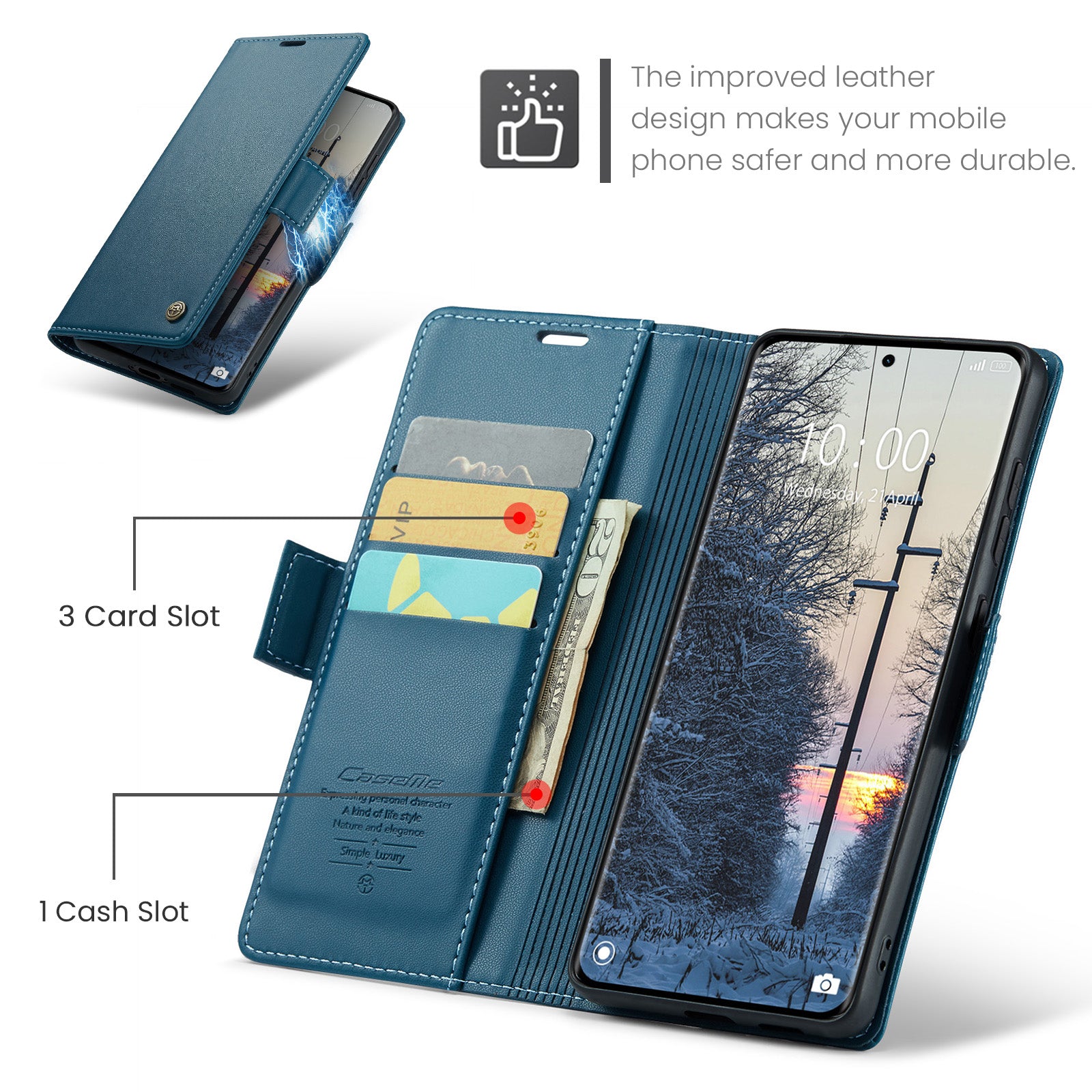 For Xiaomi Redmi Note 15 5G (Global) / Xiaomi Poco M8 5G / Xiaomi Redmi Note 15 4G (Global) Case CASEME 023 Series RFID Blocking Wallet Stand Glossy Litchi Texture Leather Phone Cover - Blue