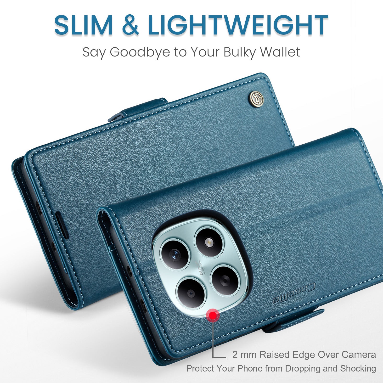 For Xiaomi Redmi Note 15 5G (Global) / Xiaomi Poco M8 5G / Xiaomi Redmi Note 15 4G (Global) Case CASEME 023 Series RFID Blocking Wallet Stand Glossy Litchi Texture Leather Phone Cover - Blue