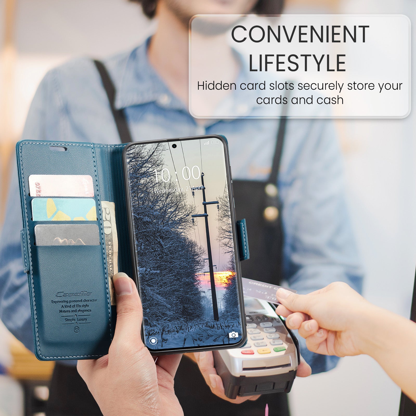 For Xiaomi Redmi Note 15 5G (Global) / Xiaomi Poco M8 5G / Xiaomi Redmi Note 15 4G (Global) Case CASEME 023 Series RFID Blocking Wallet Stand Glossy Litchi Texture Leather Phone Cover - Blue