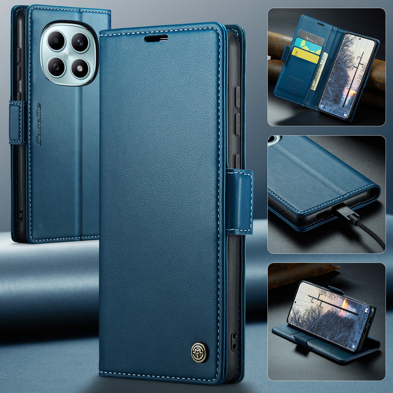 For Xiaomi Redmi Note 15 5G (Global) / Xiaomi Poco M8 5G / Xiaomi Redmi Note 15 4G (Global) Case CASEME 023 Series RFID Blocking Wallet Stand Glossy Litchi Texture Leather Phone Cover - Blue