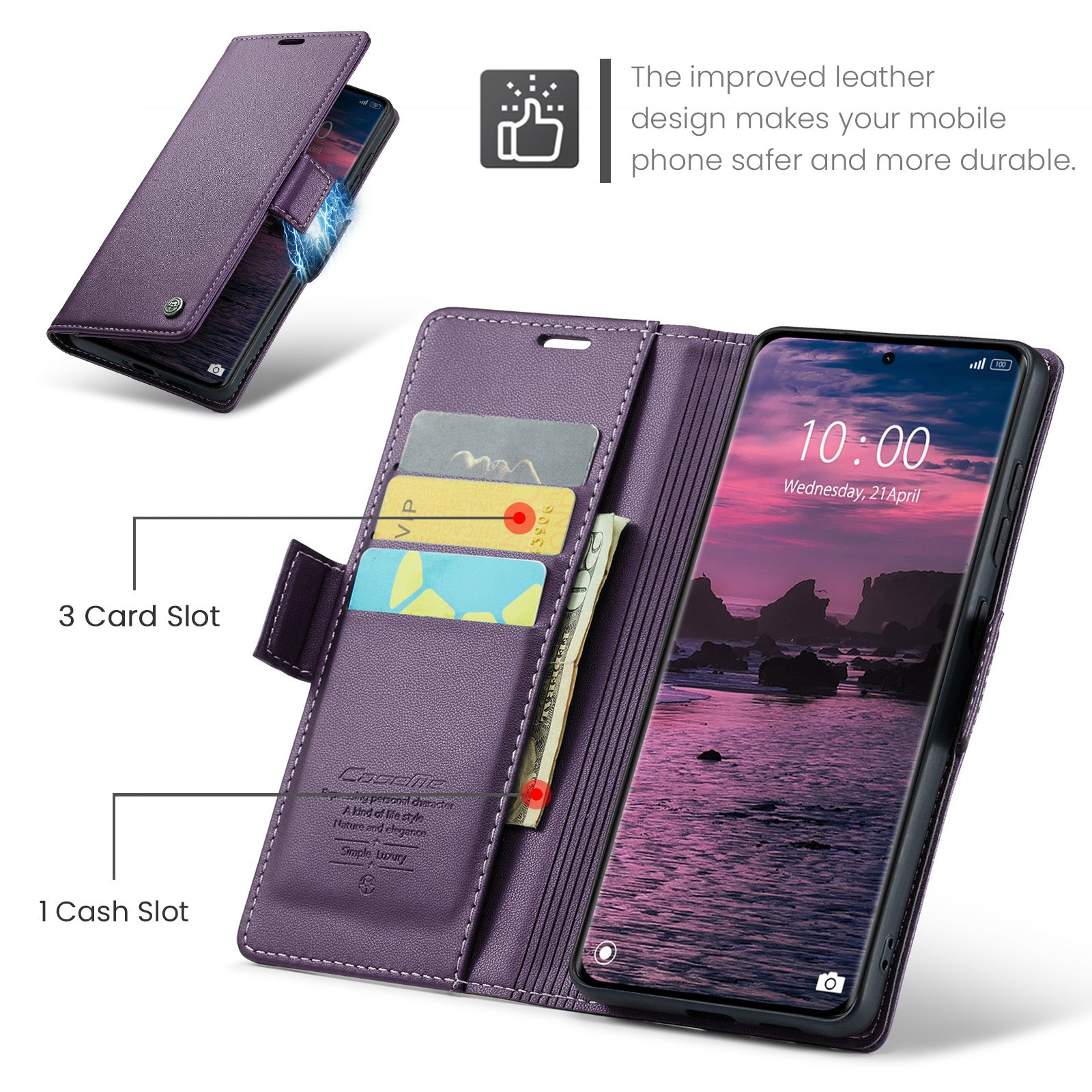 For Xiaomi Redmi Note 15 5G (Global) / Xiaomi Poco M8 5G / Xiaomi Redmi Note 15 4G (Global) Case CASEME 023 Series RFID Blocking Wallet Stand Glossy Litchi Texture Leather Phone Cover - Purple