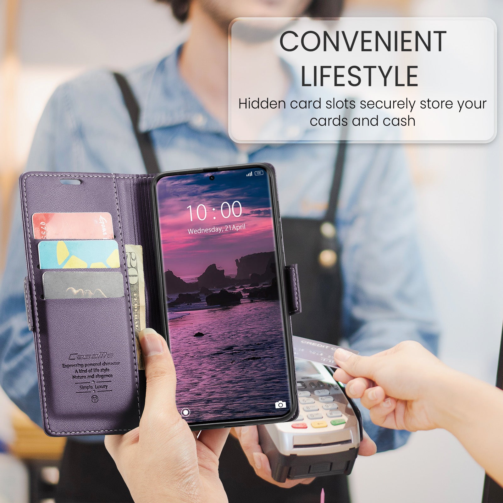 For Xiaomi Redmi Note 15 5G (Global) / Xiaomi Poco M8 5G / Xiaomi Redmi Note 15 4G (Global) Case CASEME 023 Series RFID Blocking Wallet Stand Glossy Litchi Texture Leather Phone Cover - Purple