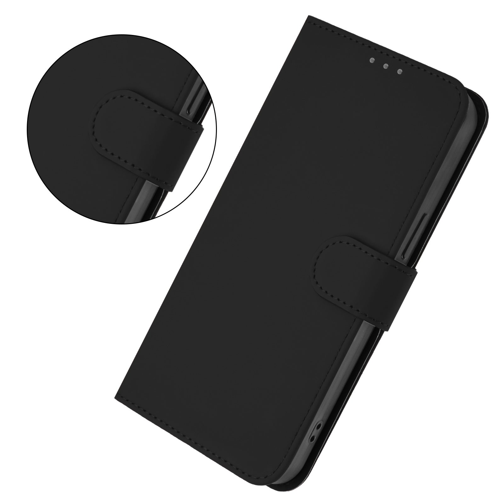 For Samsung Galaxy A57 5G Case Solid Color Wallet Leather Phone Cover with Strap - Black
