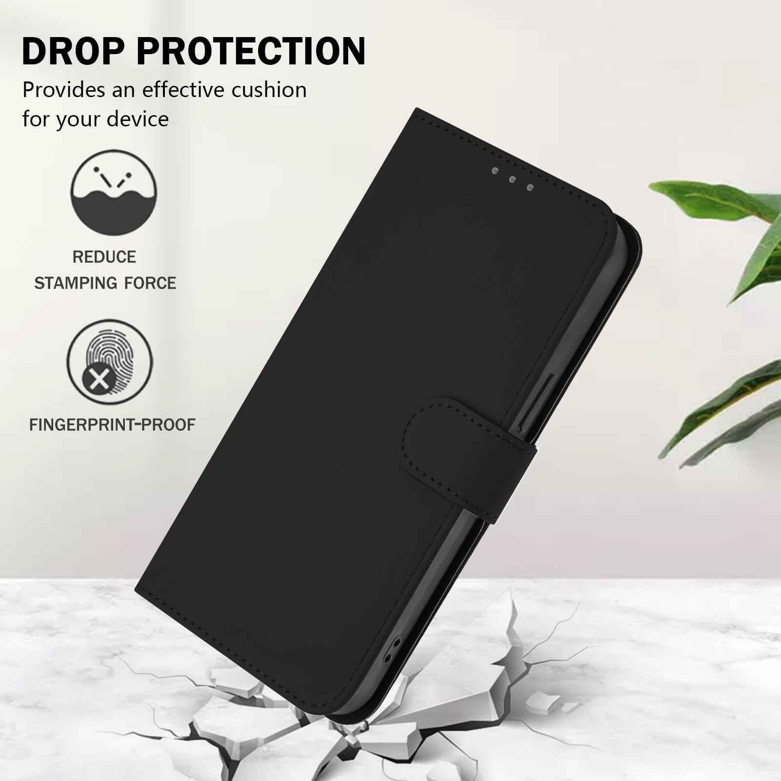 For Samsung Galaxy A57 5G Case Solid Color Wallet Leather Phone Cover with Strap - Black