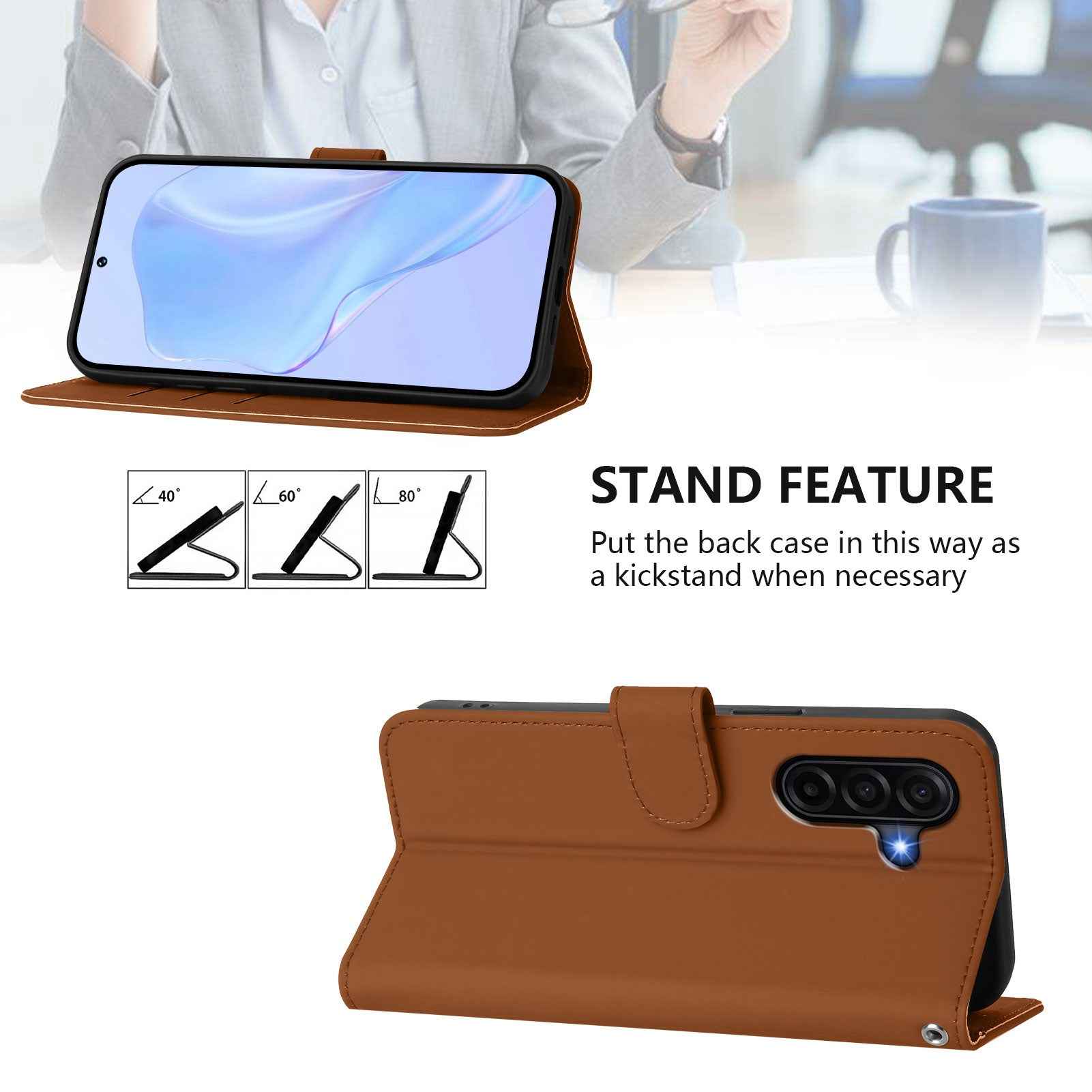 For Samsung Galaxy A57 5G Case Solid Color Wallet Leather Phone Cover with Strap - Brown