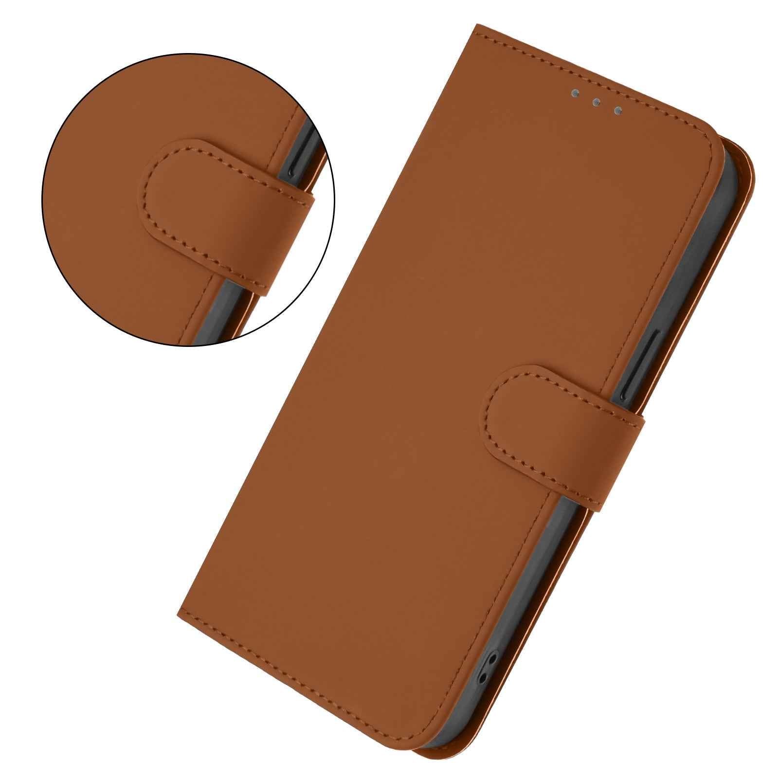 For Samsung Galaxy A57 5G Case Solid Color Wallet Leather Phone Cover with Strap - Brown