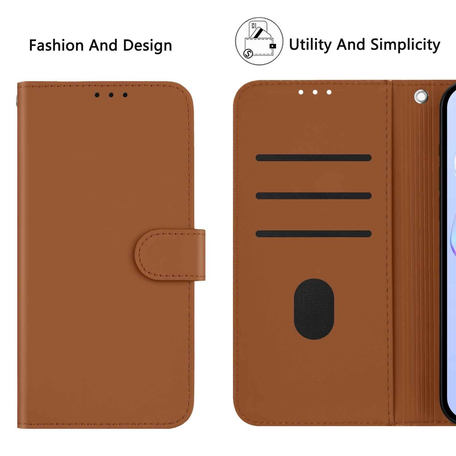 For Samsung Galaxy A57 5G Case Solid Color Wallet Leather Phone Cover with Strap - Brown