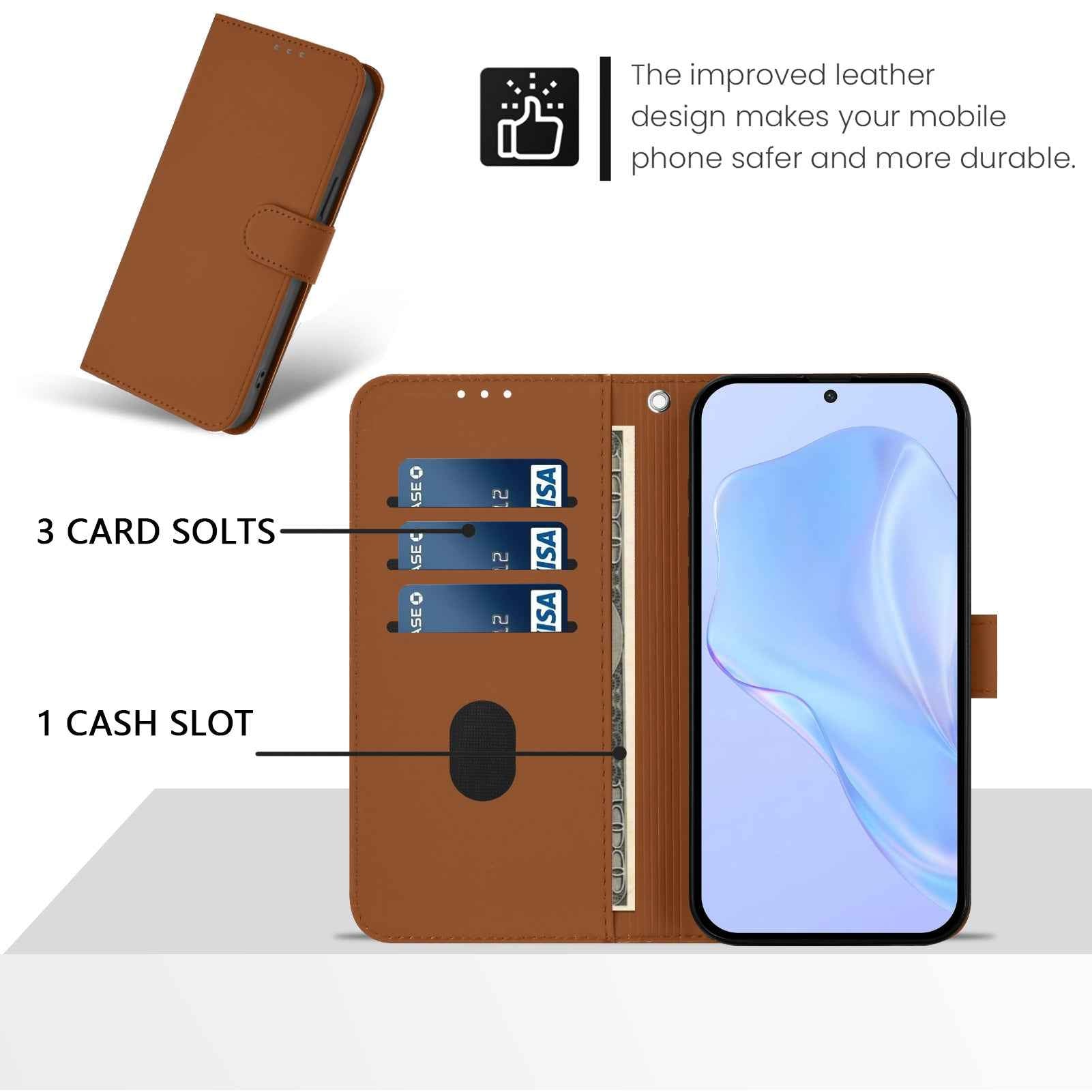 For Samsung Galaxy A57 5G Case Solid Color Wallet Leather Phone Cover with Strap - Brown