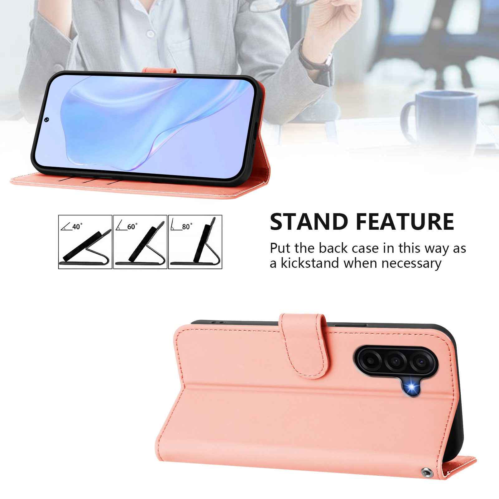 For Samsung Galaxy A57 5G Case Solid Color Wallet Leather Phone Cover with Strap - Pink