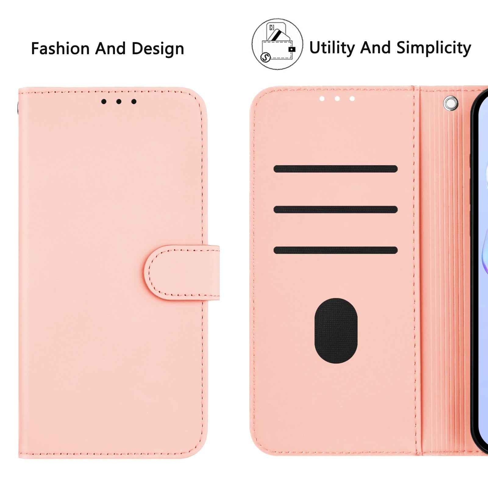 For Samsung Galaxy A57 5G Case Solid Color Wallet Leather Phone Cover with Strap - Pink
