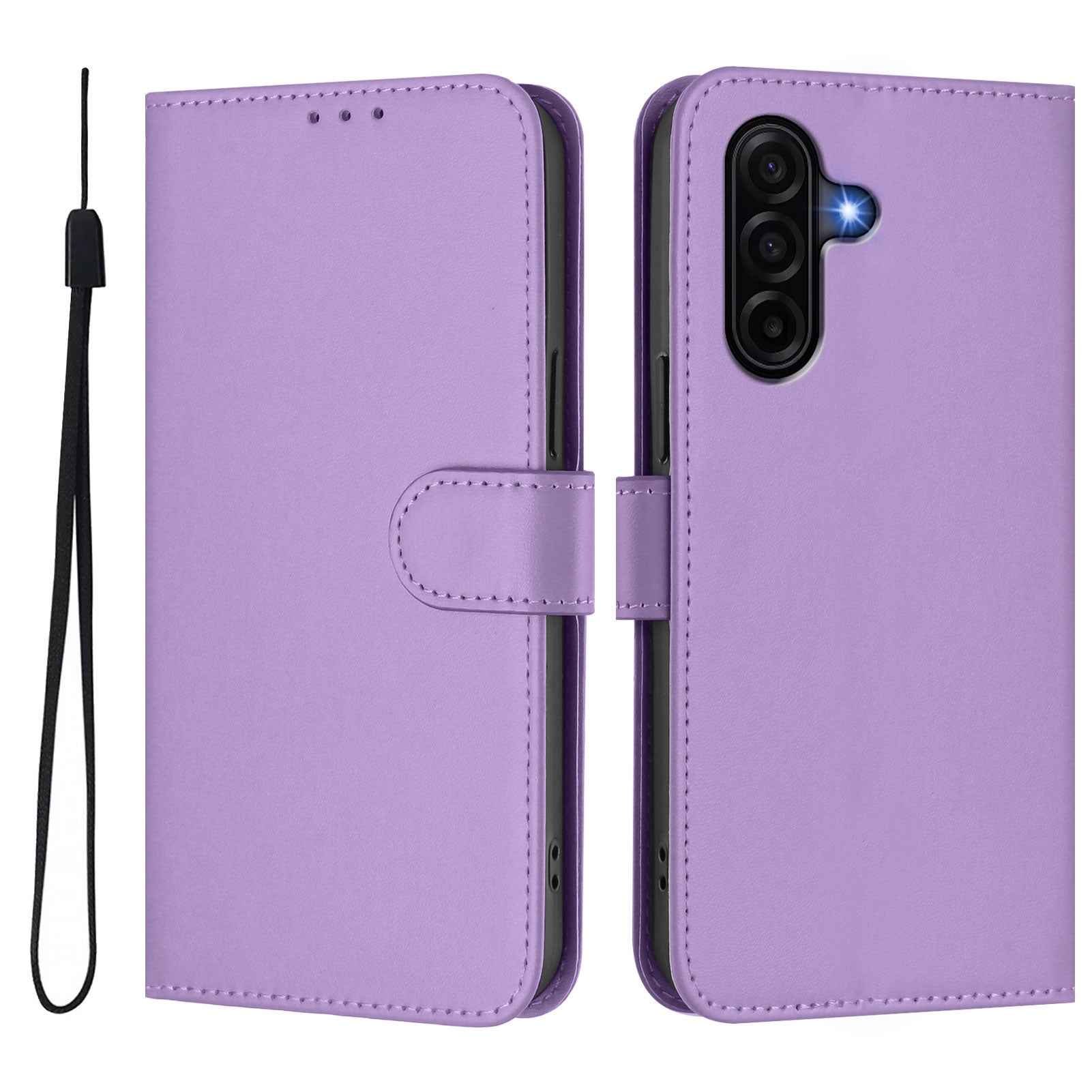 For Samsung Galaxy A57 5G Case Solid Color Wallet Leather Phone Cover with Strap - Lavender