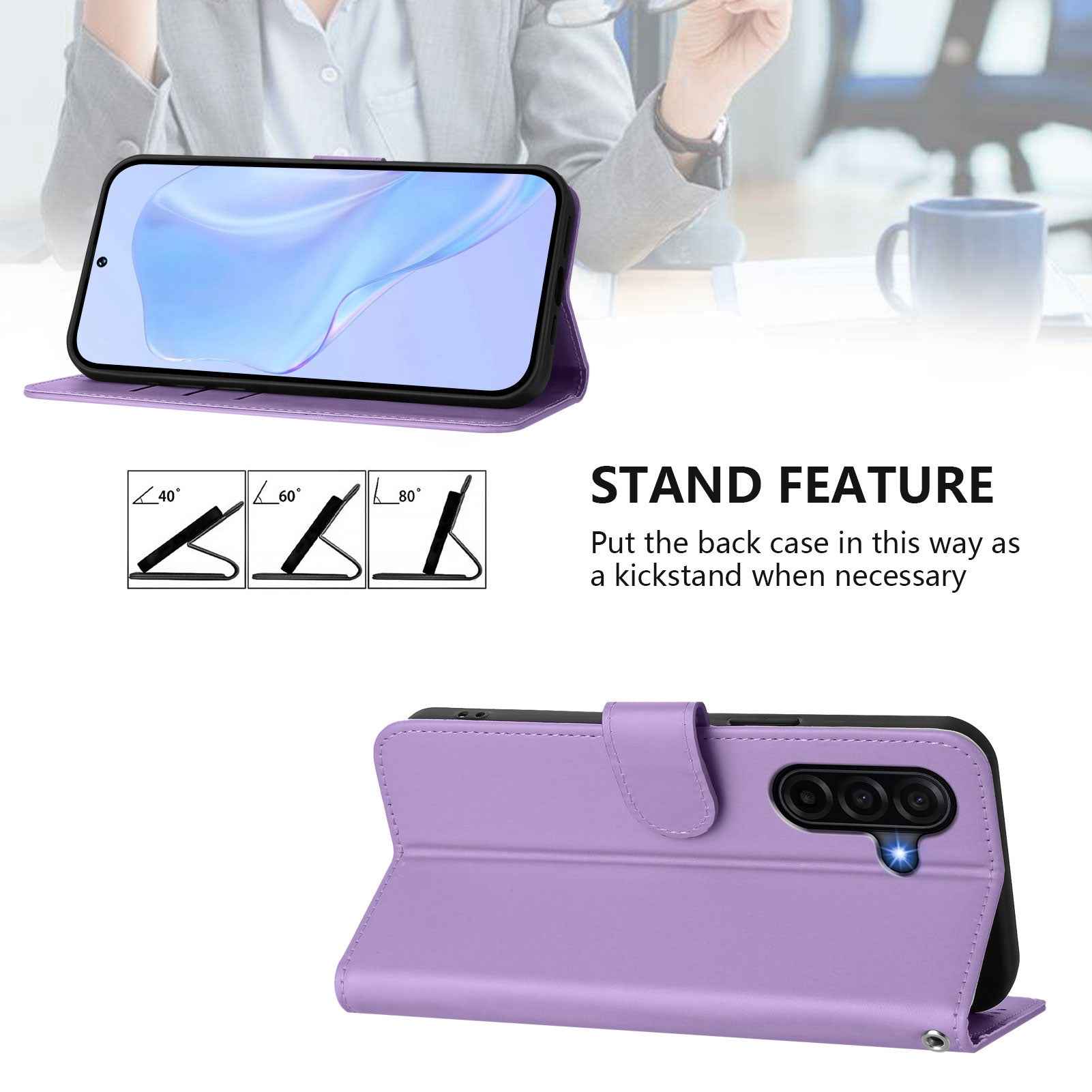 For Samsung Galaxy A57 5G Case Solid Color Wallet Leather Phone Cover with Strap - Lavender