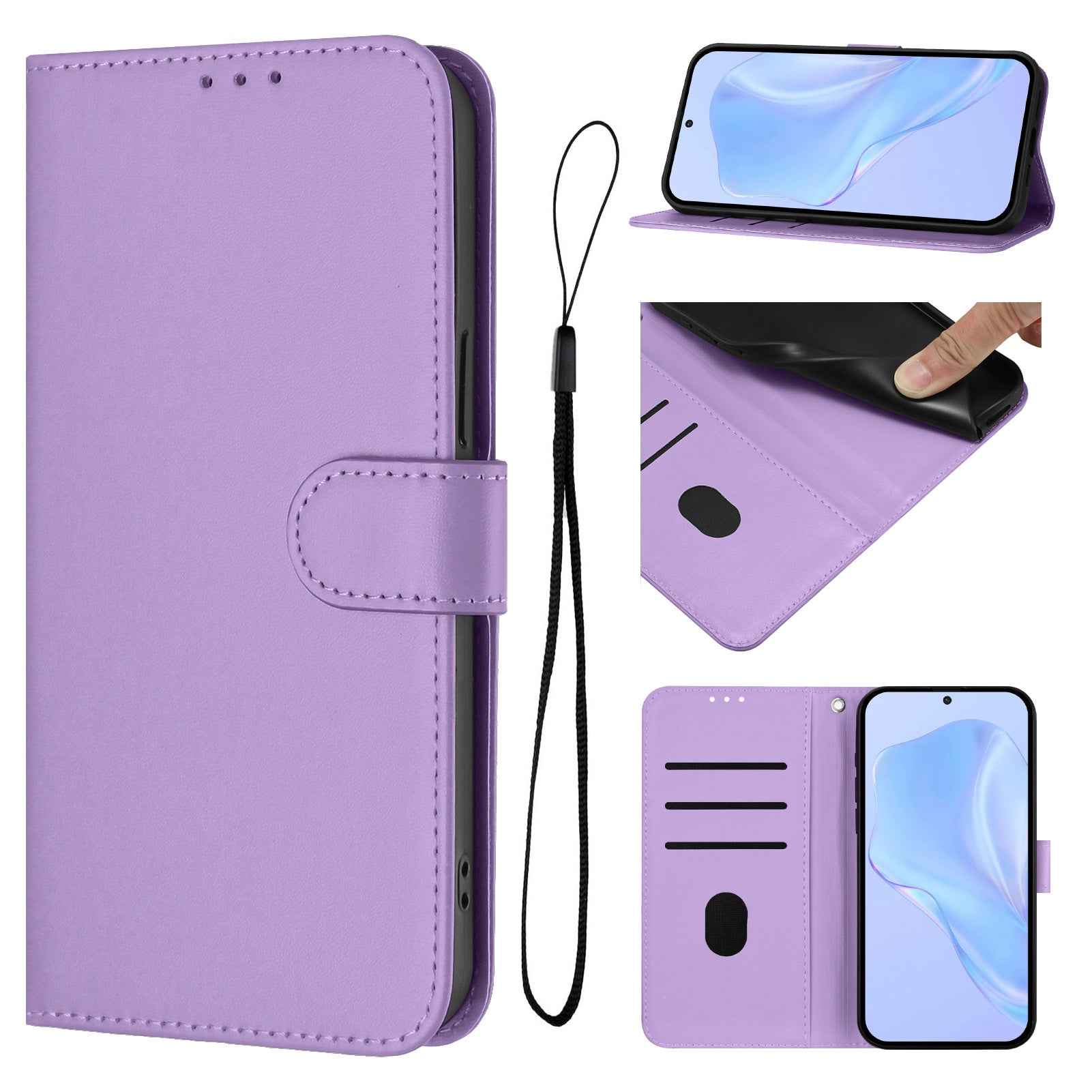 For Samsung Galaxy A57 5G Case Solid Color Wallet Leather Phone Cover with Strap - Lavender