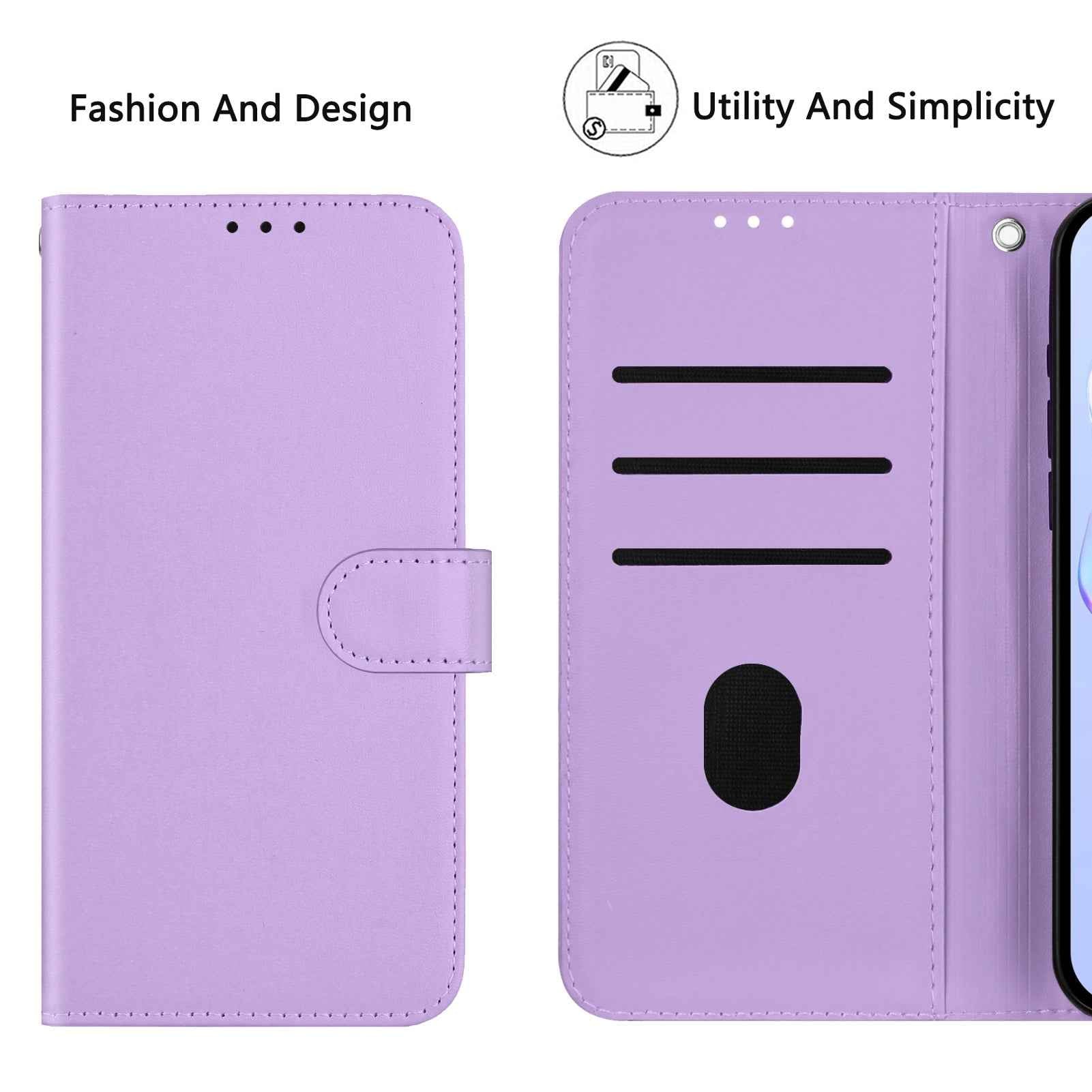 For Samsung Galaxy A57 5G Case Solid Color Wallet Leather Phone Cover with Strap - Lavender