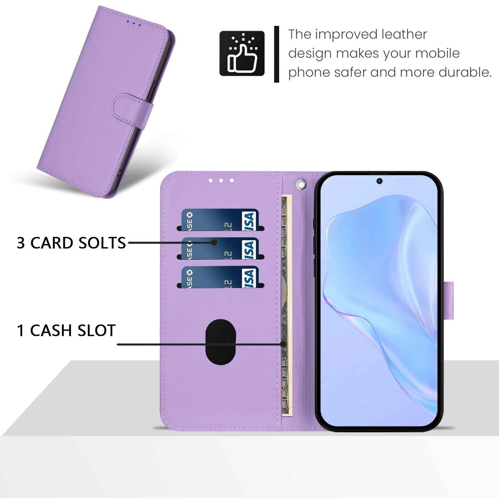For Samsung Galaxy A57 5G Case Solid Color Wallet Leather Phone Cover with Strap - Lavender