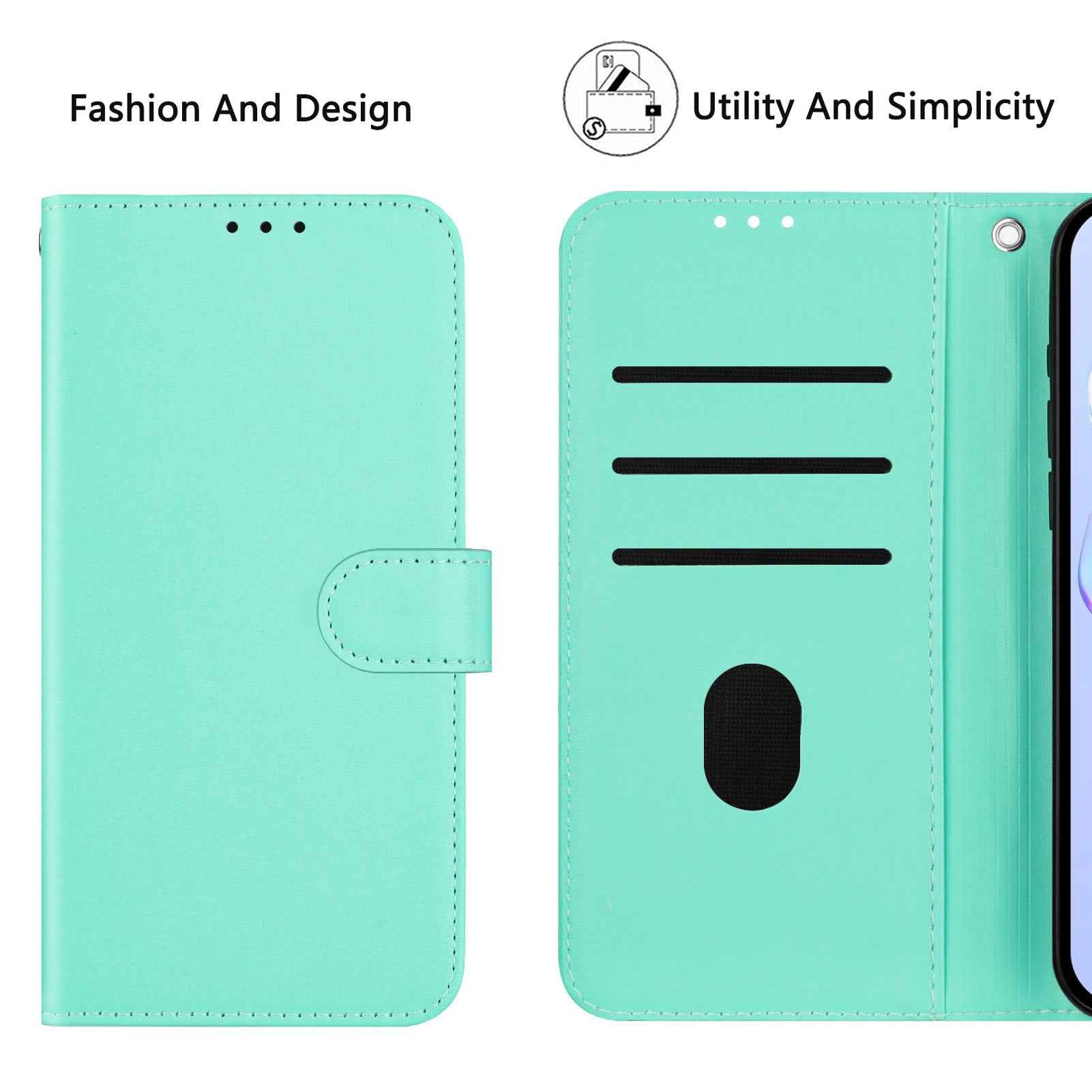 For Samsung Galaxy A57 5G Case Solid Color Wallet Leather Phone Cover with Strap - Green