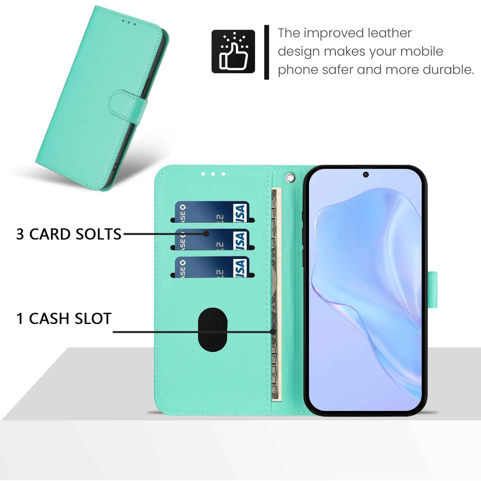 For Samsung Galaxy A57 5G Case Solid Color Wallet Leather Phone Cover with Strap - Green