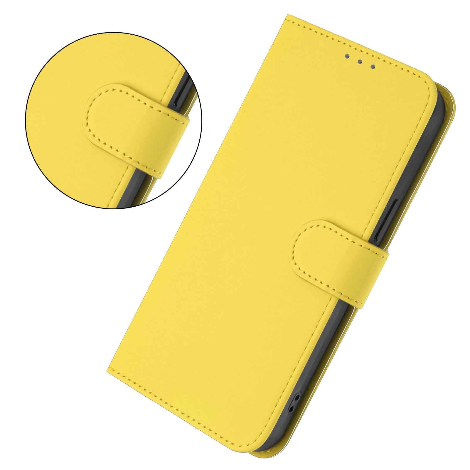 For Samsung Galaxy A57 5G Case Solid Color Wallet Leather Phone Cover with Strap - Lemon