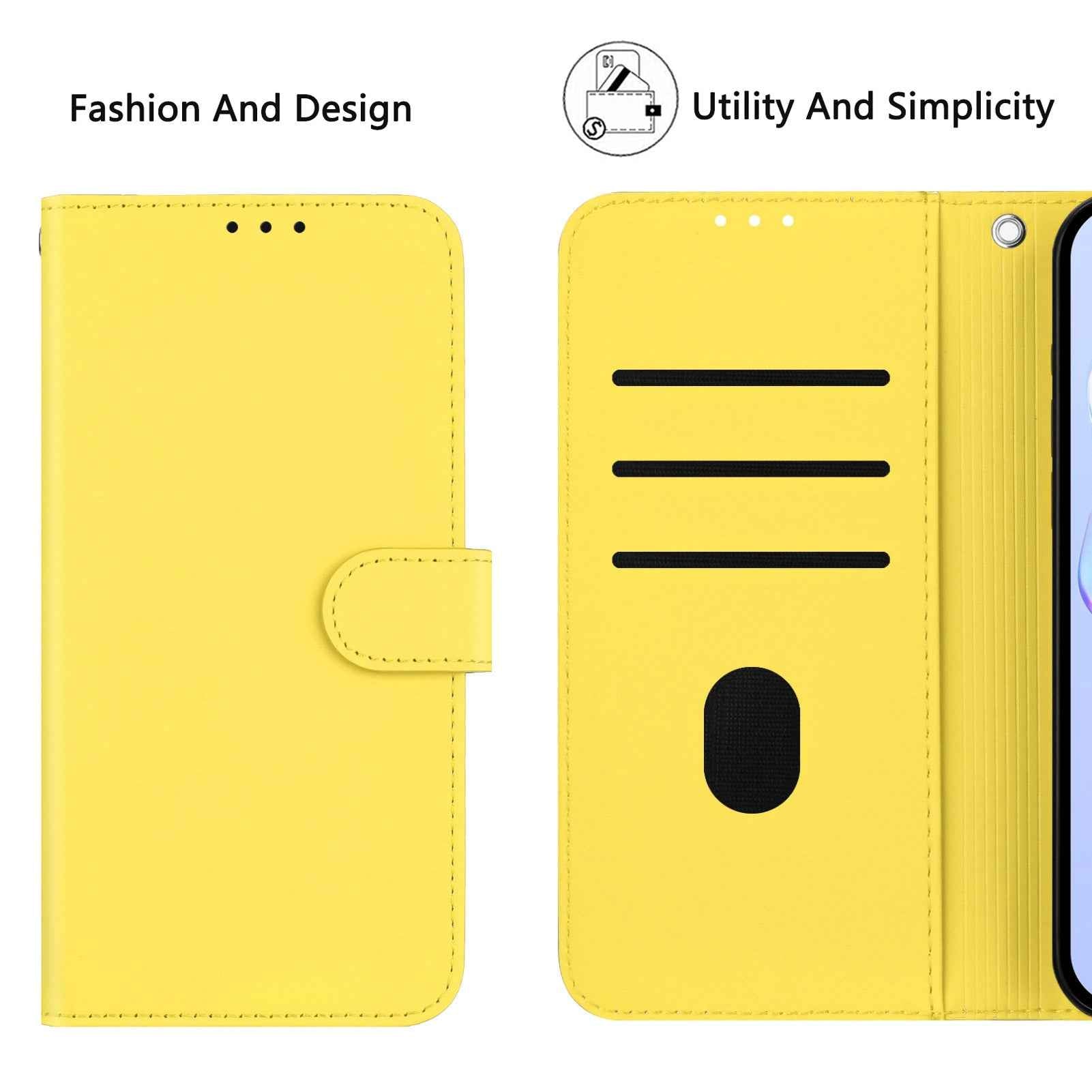 For Samsung Galaxy A57 5G Case Solid Color Wallet Leather Phone Cover with Strap - Lemon