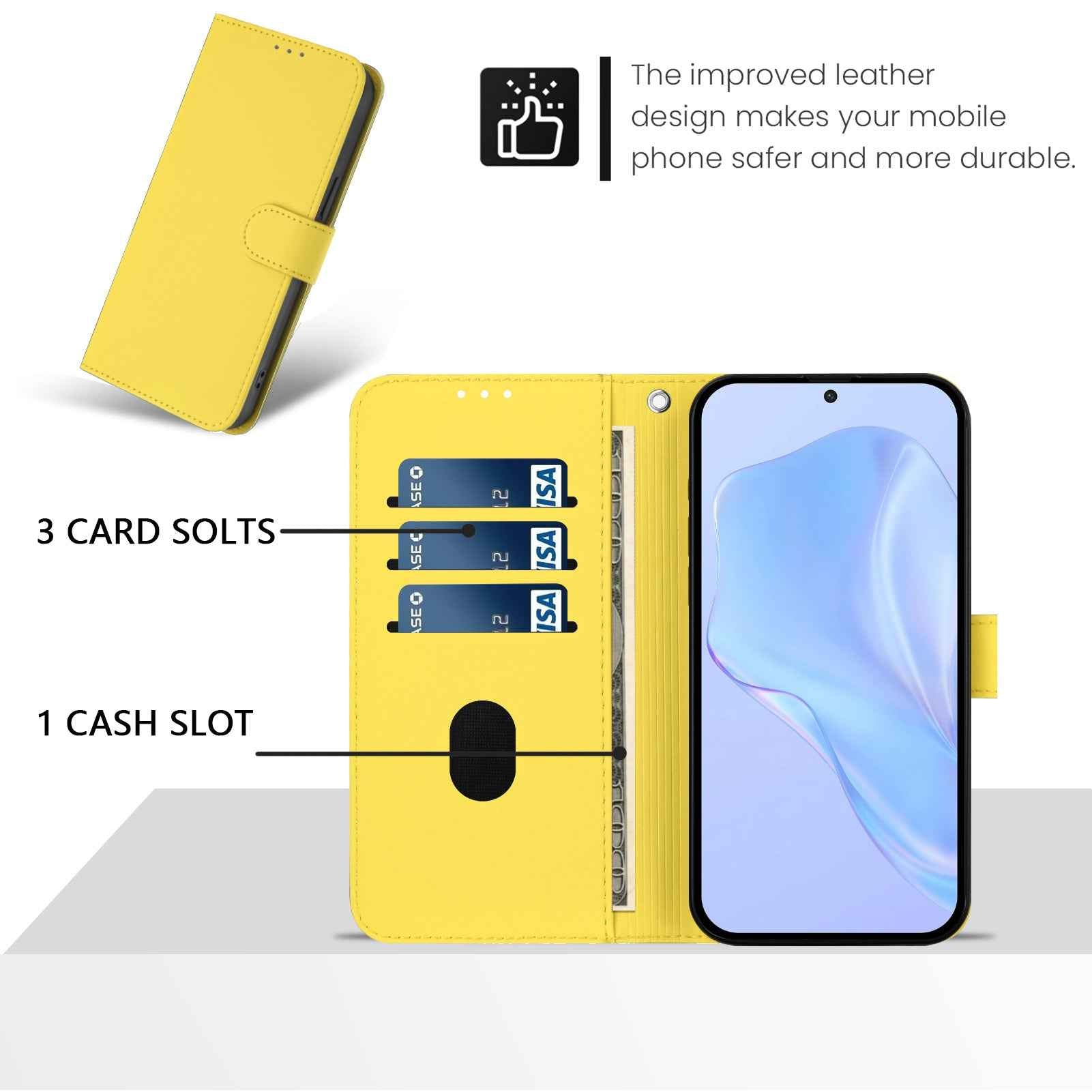 For Samsung Galaxy A57 5G Case Solid Color Wallet Leather Phone Cover with Strap - Lemon