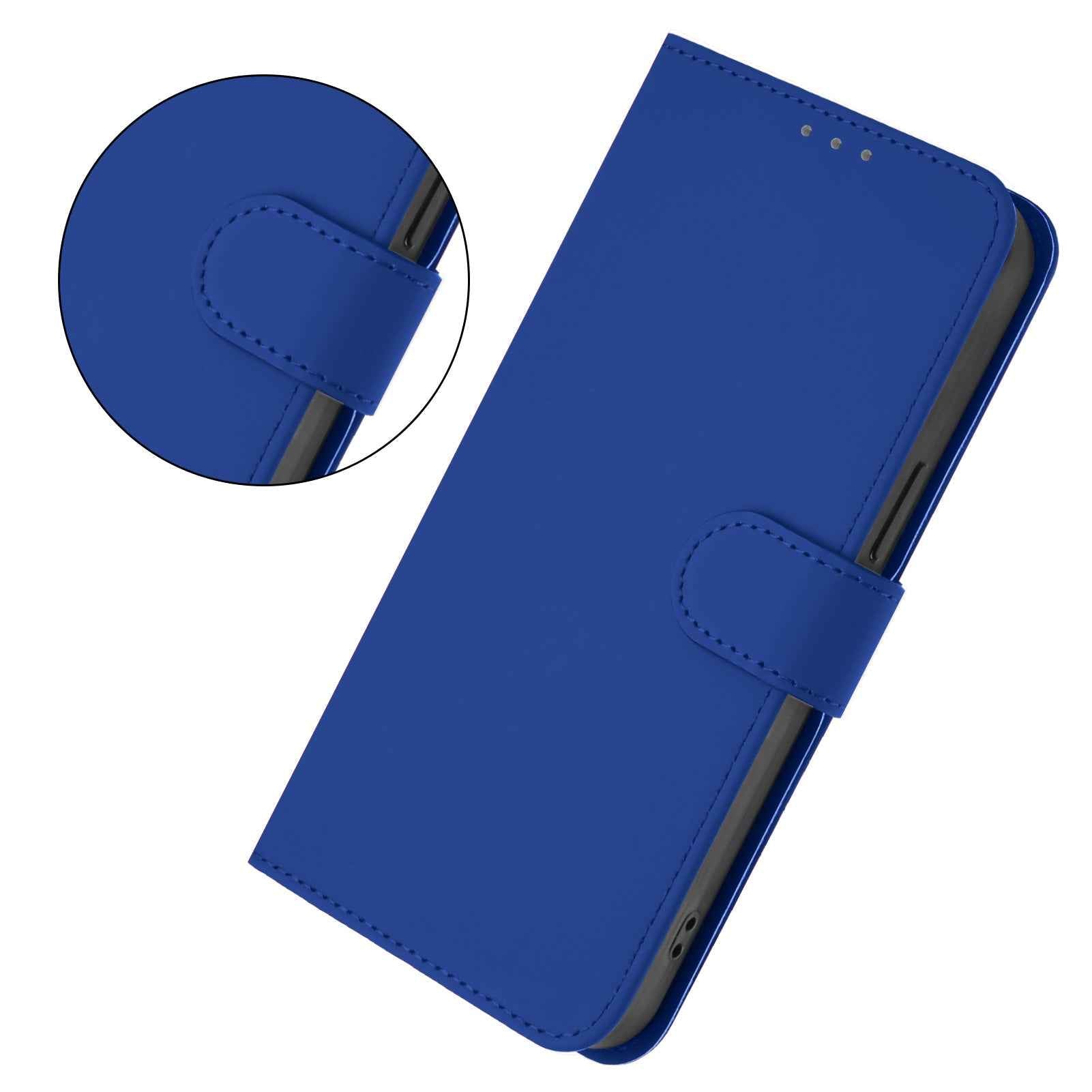 For Samsung Galaxy A57 5G Case Solid Color Wallet Leather Phone Cover with Strap - Navy Blue