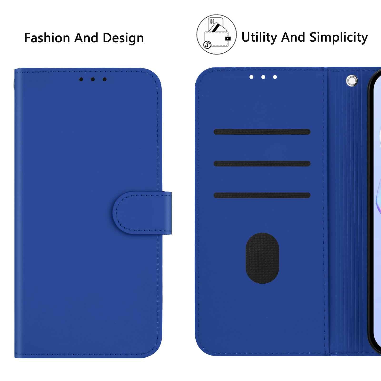 For Samsung Galaxy A57 5G Case Solid Color Wallet Leather Phone Cover with Strap - Navy Blue