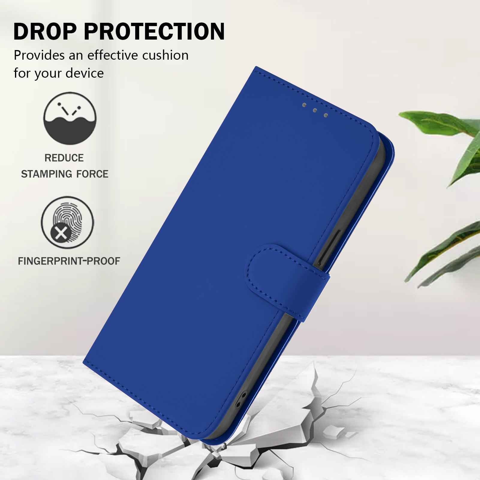 For Samsung Galaxy A57 5G Case Solid Color Wallet Leather Phone Cover with Strap - Navy Blue