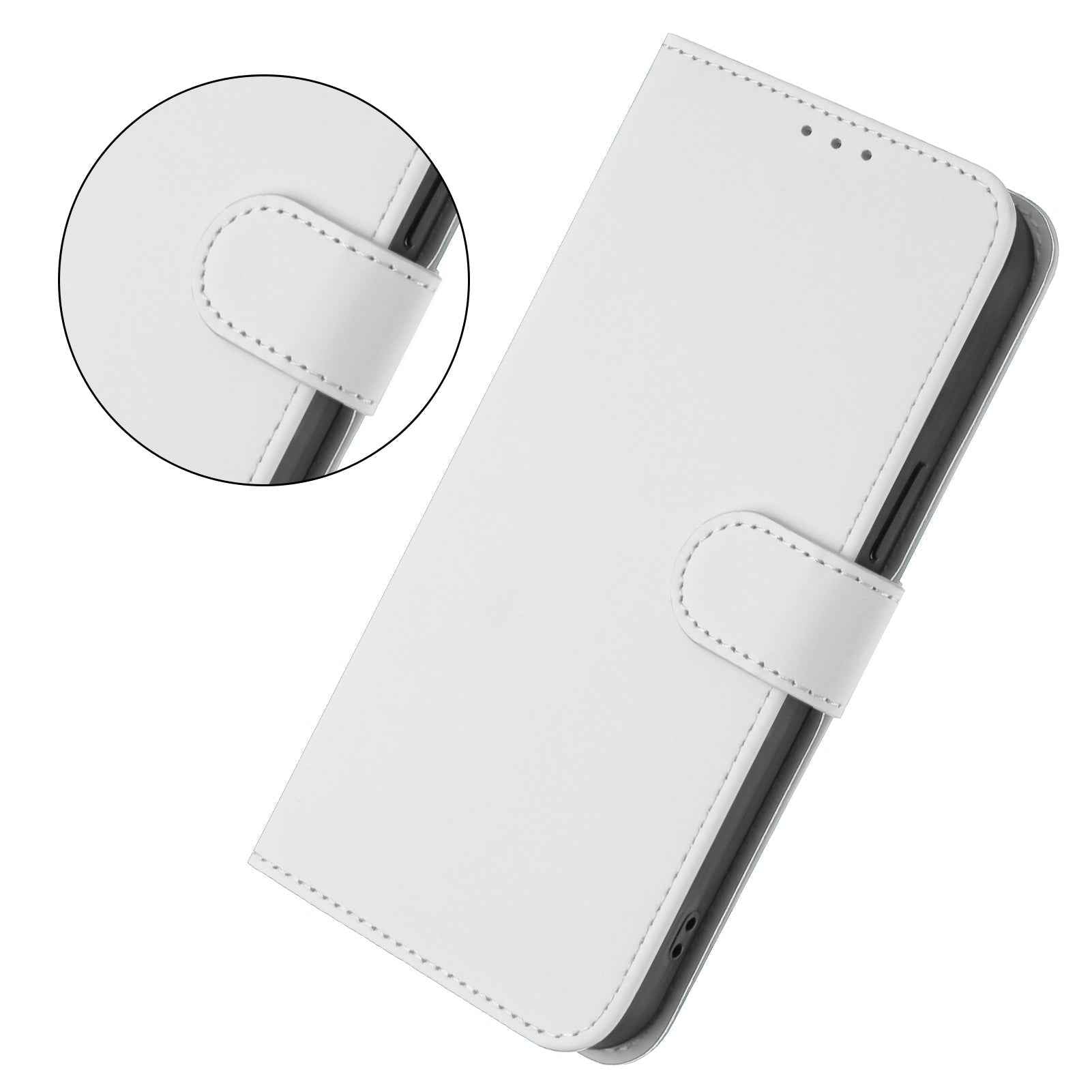 For Samsung Galaxy A57 5G Case Solid Color Wallet Leather Phone Cover with Strap - White