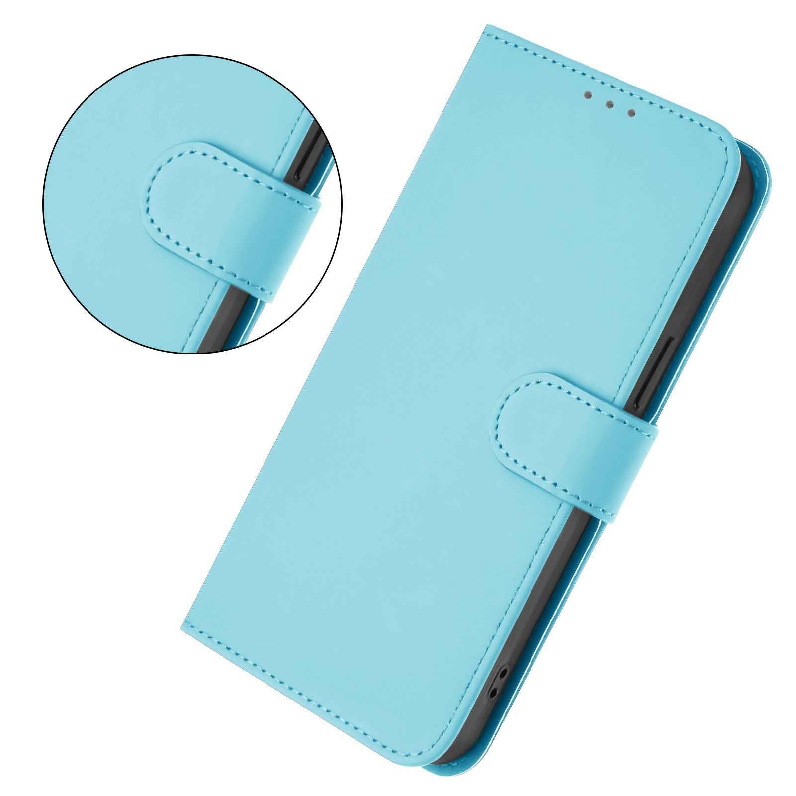 For Samsung Galaxy A57 5G Case Solid Color Wallet Leather Phone Cover with Strap - Sky Blue