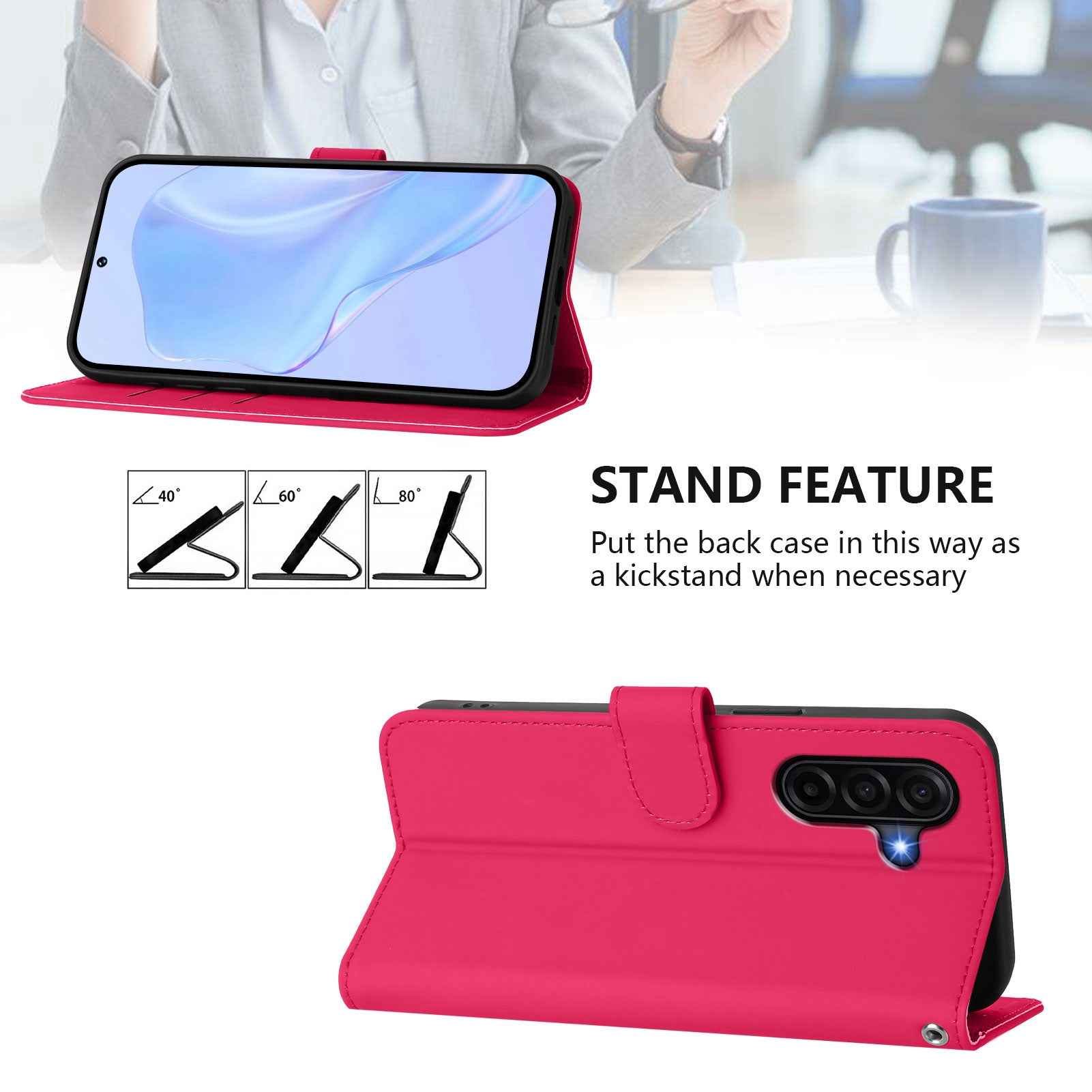 For Samsung Galaxy A57 5G Case Solid Color Wallet Leather Phone Cover with Strap - Rose Red