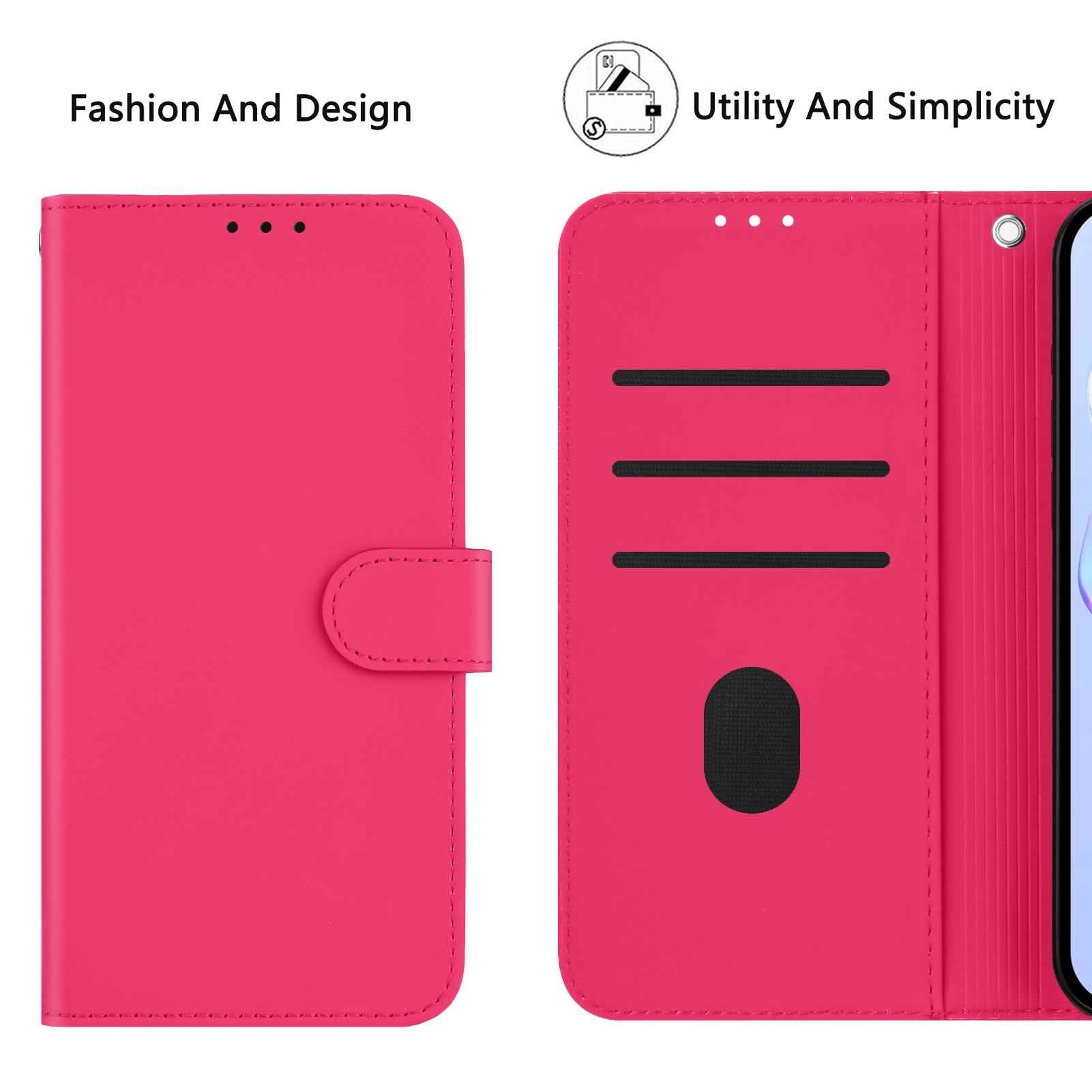 For Samsung Galaxy A57 5G Case Solid Color Wallet Leather Phone Cover with Strap - Rose Red