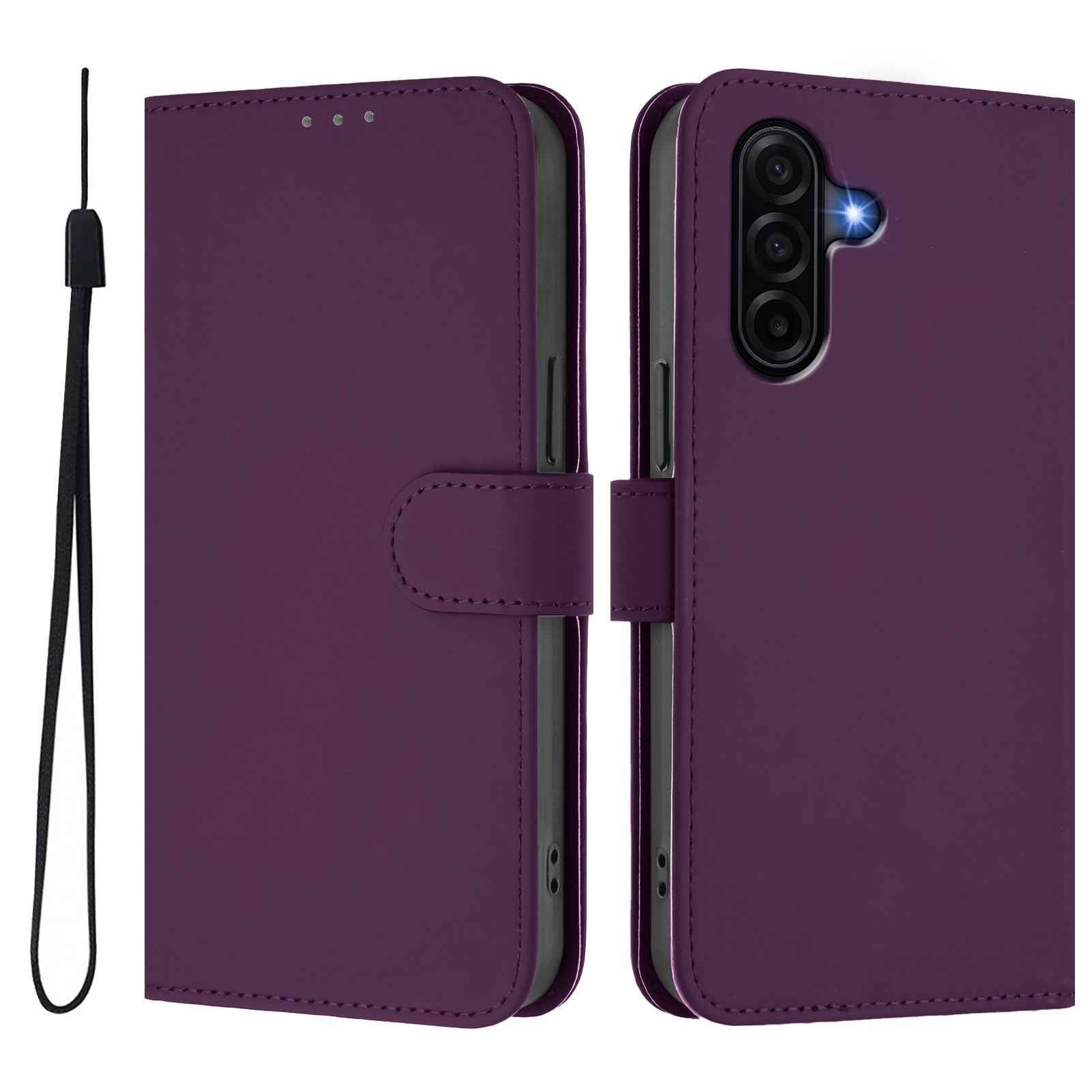 For Samsung Galaxy A57 5G Case Solid Color Wallet Leather Phone Cover with Strap - Voilet