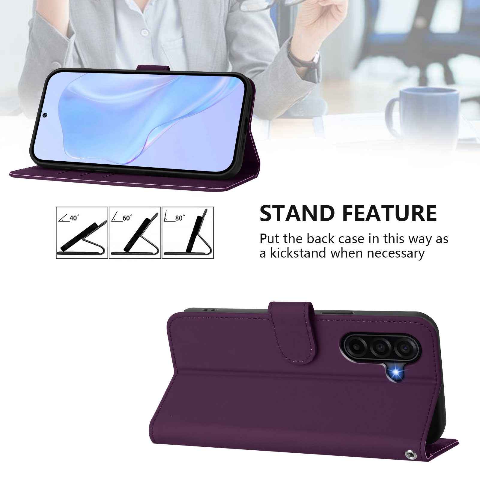 For Samsung Galaxy A57 5G Case Solid Color Wallet Leather Phone Cover with Strap - Voilet