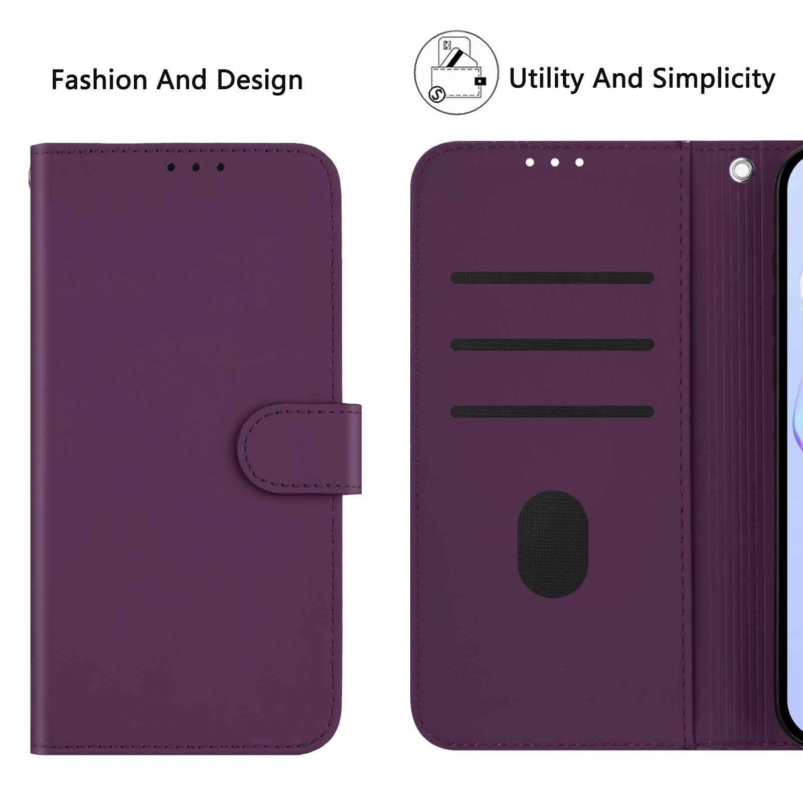 For Samsung Galaxy A57 5G Case Solid Color Wallet Leather Phone Cover with Strap - Voilet