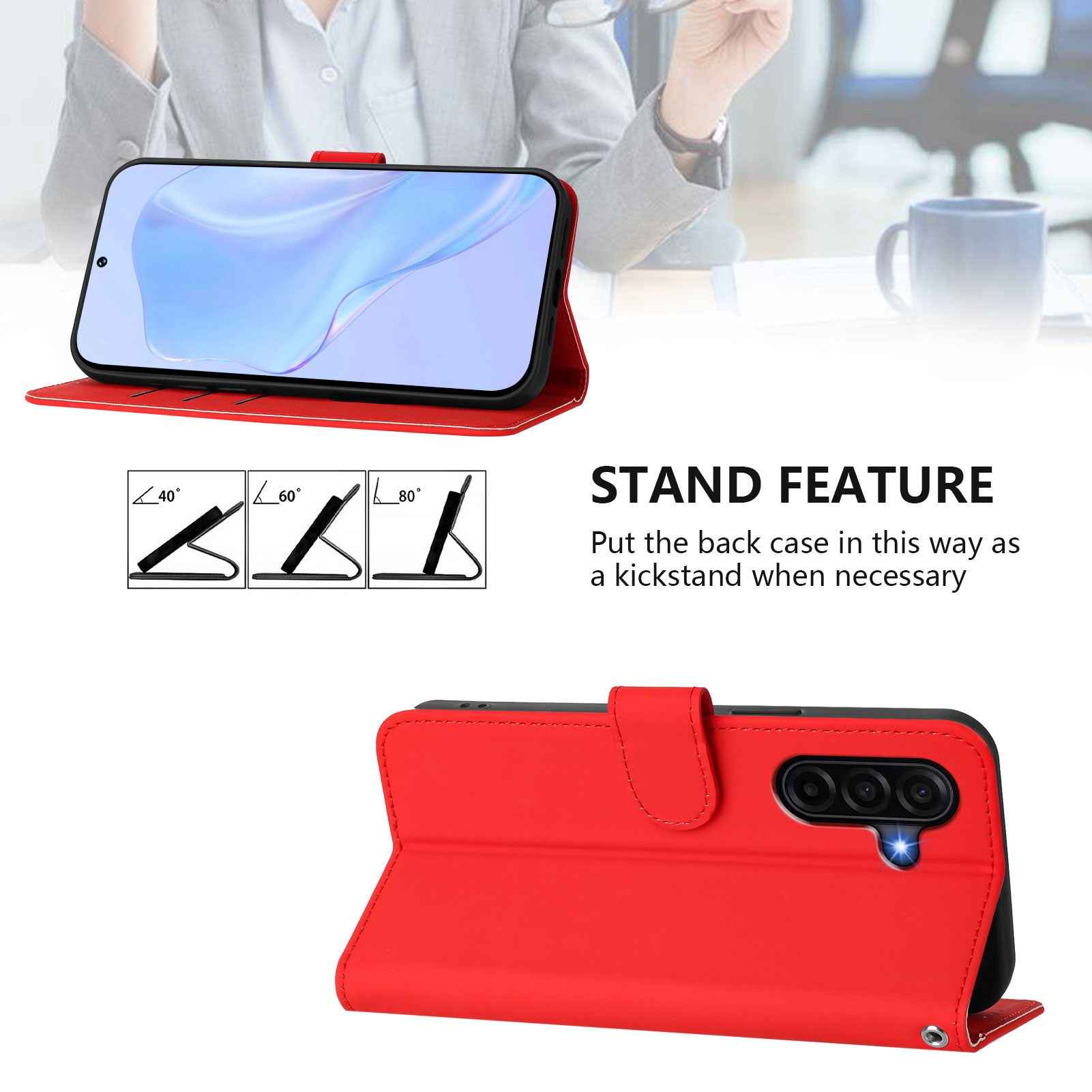 For Samsung Galaxy A57 5G Case Solid Color Wallet Leather Phone Cover with Strap - Bright Red