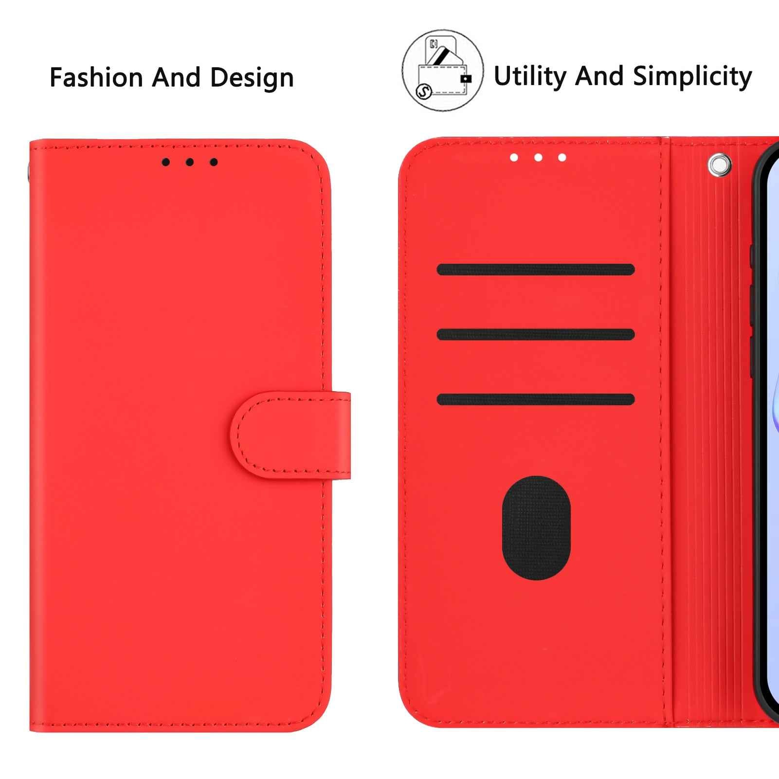 For Samsung Galaxy A57 5G Case Solid Color Wallet Leather Phone Cover with Strap - Bright Red