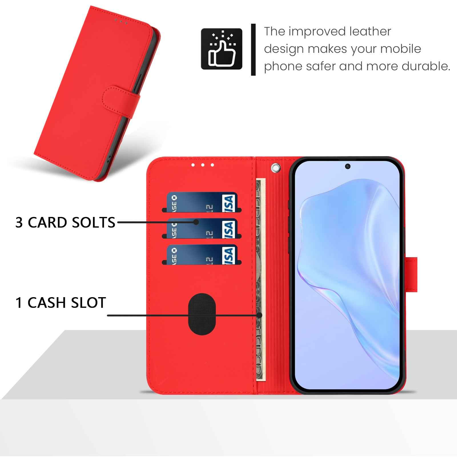 For Samsung Galaxy A57 5G Case Solid Color Wallet Leather Phone Cover with Strap - Bright Red