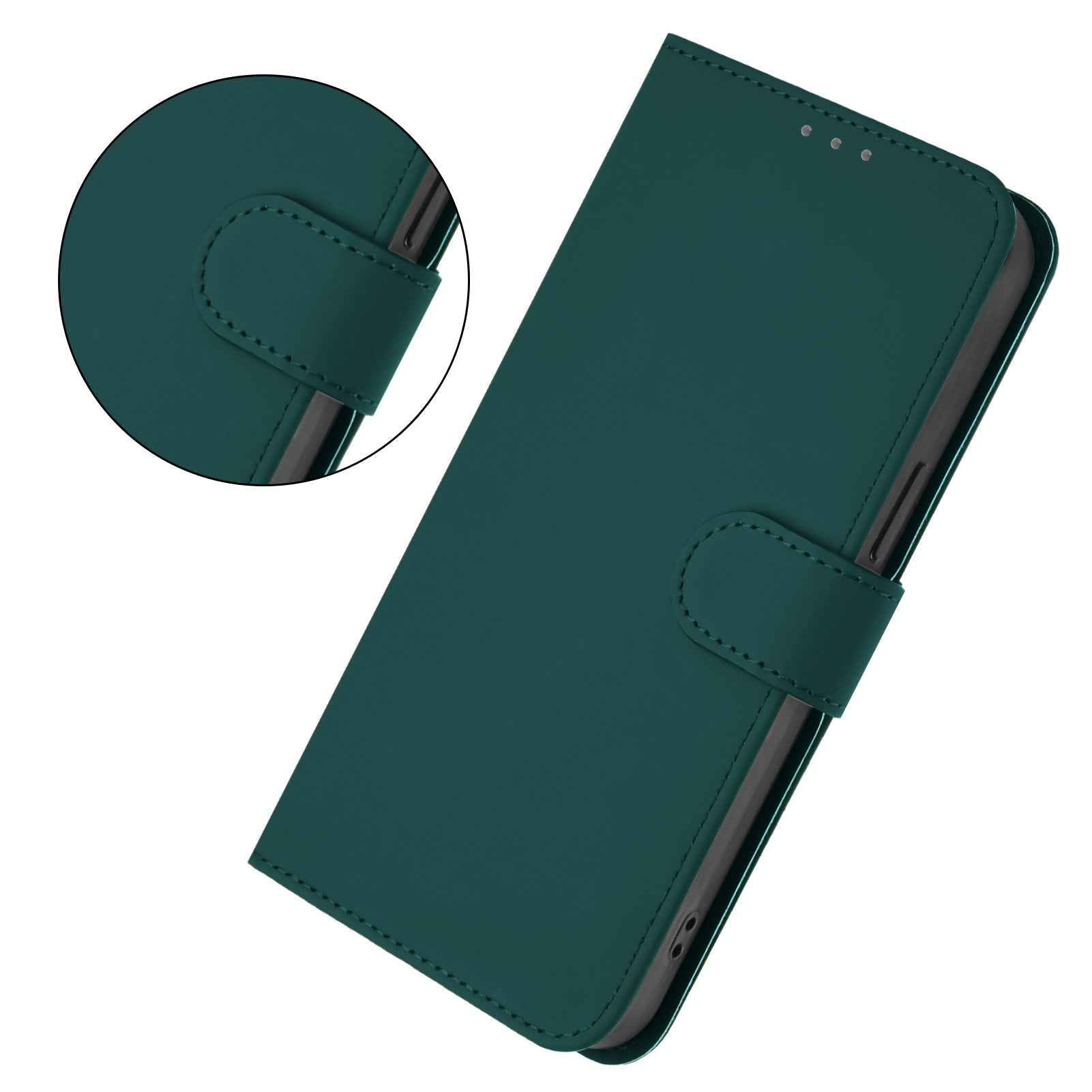 For Samsung Galaxy A57 5G Case Solid Color Wallet Leather Phone Cover with Strap - Dark Green