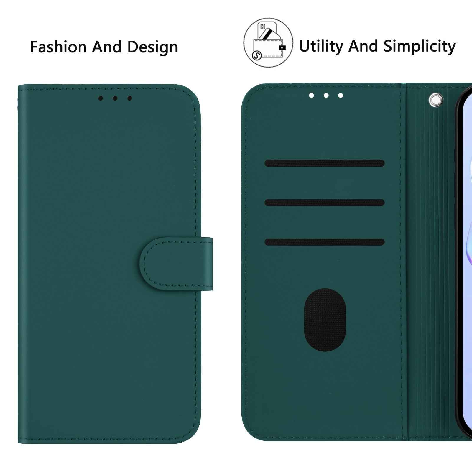 For Samsung Galaxy A57 5G Case Solid Color Wallet Leather Phone Cover with Strap - Dark Green