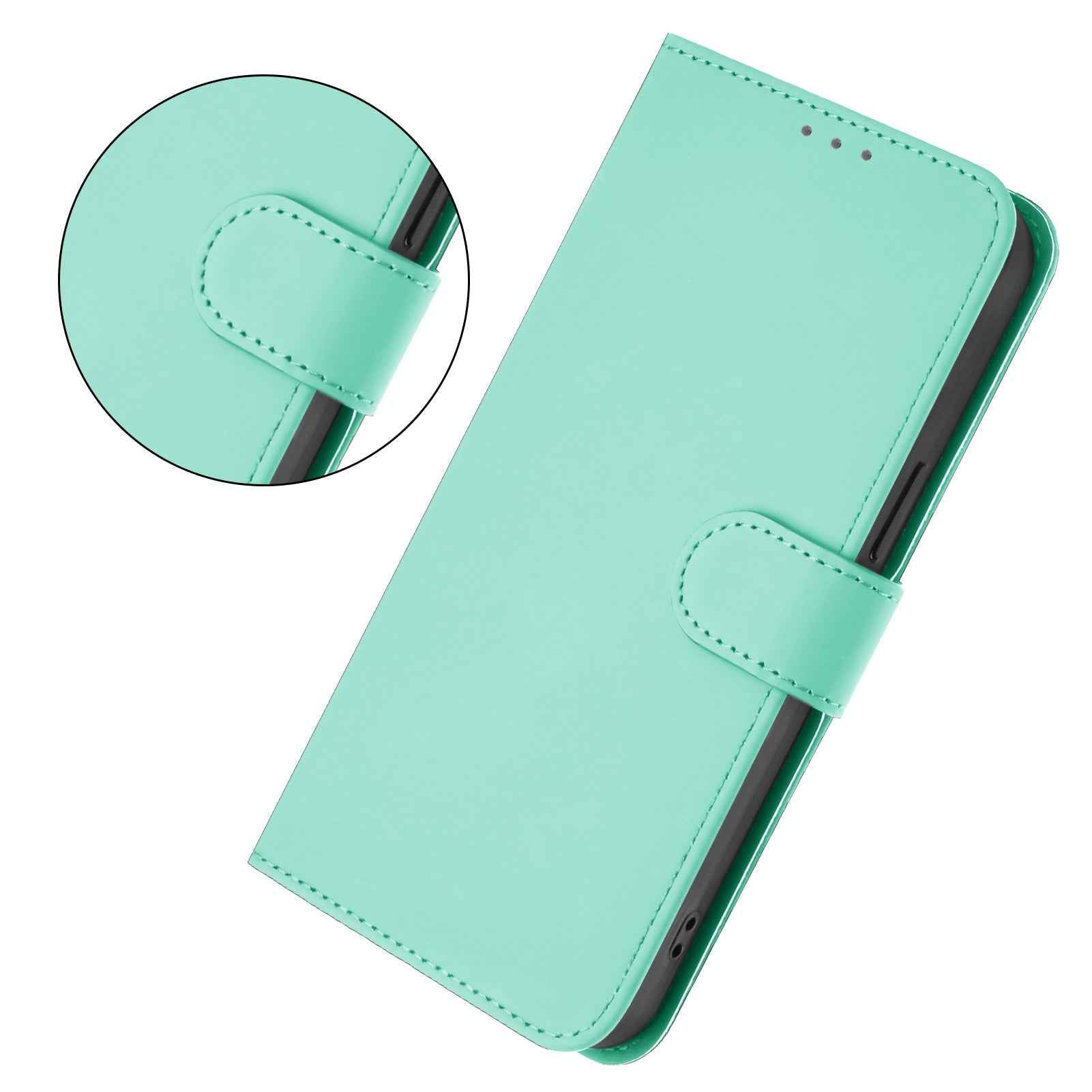 For Samsung Galaxy A57 5G Case Solid Color Wallet Leather Phone Cover with Strap - Mint Green