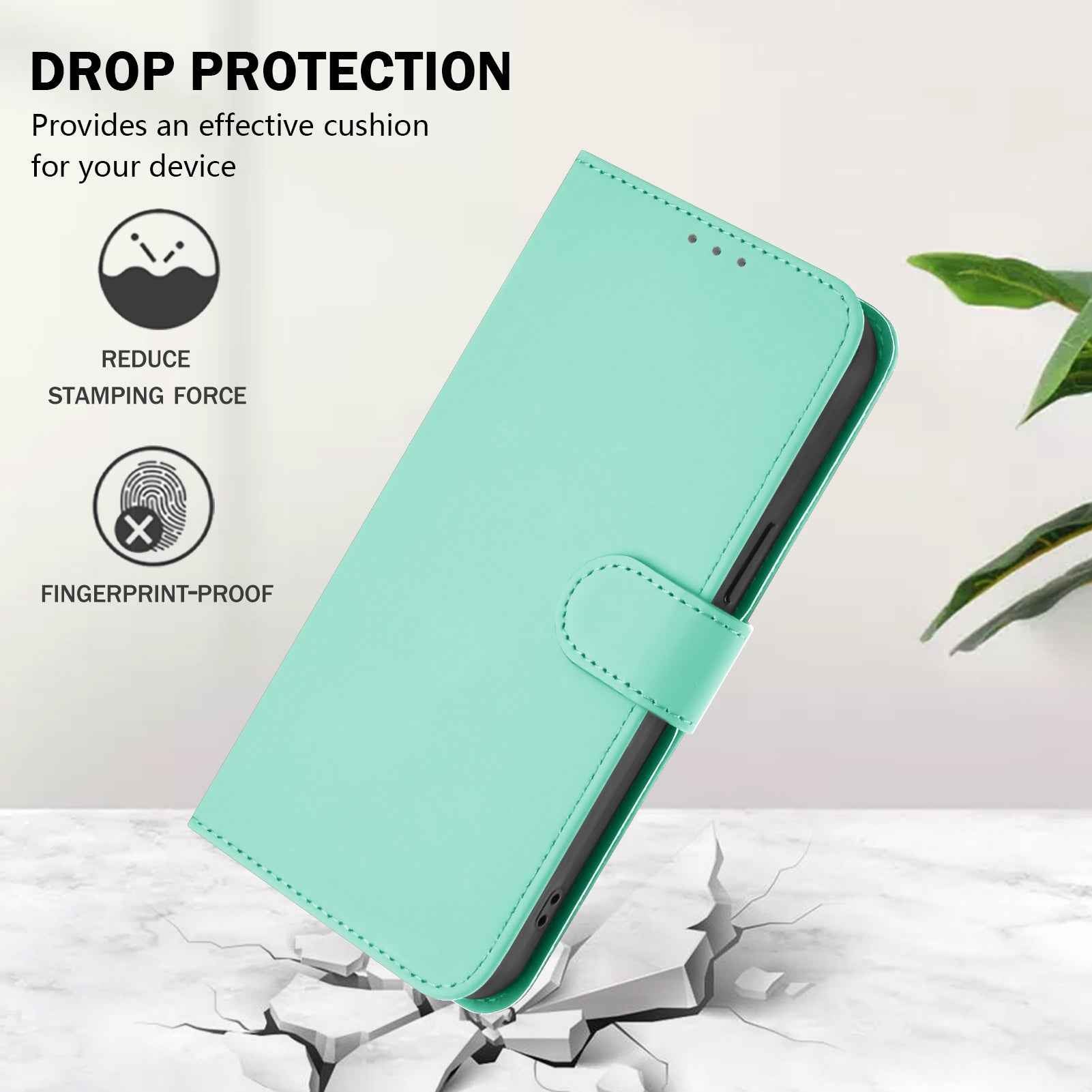 For Samsung Galaxy A57 5G Case Solid Color Wallet Leather Phone Cover with Strap - Mint Green