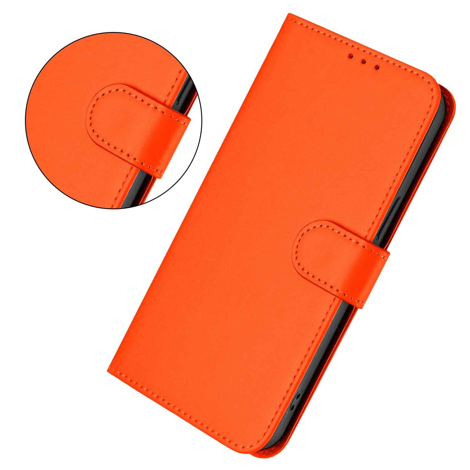For Samsung Galaxy A57 5G Case Solid Color Wallet Leather Phone Cover with Strap - Orange