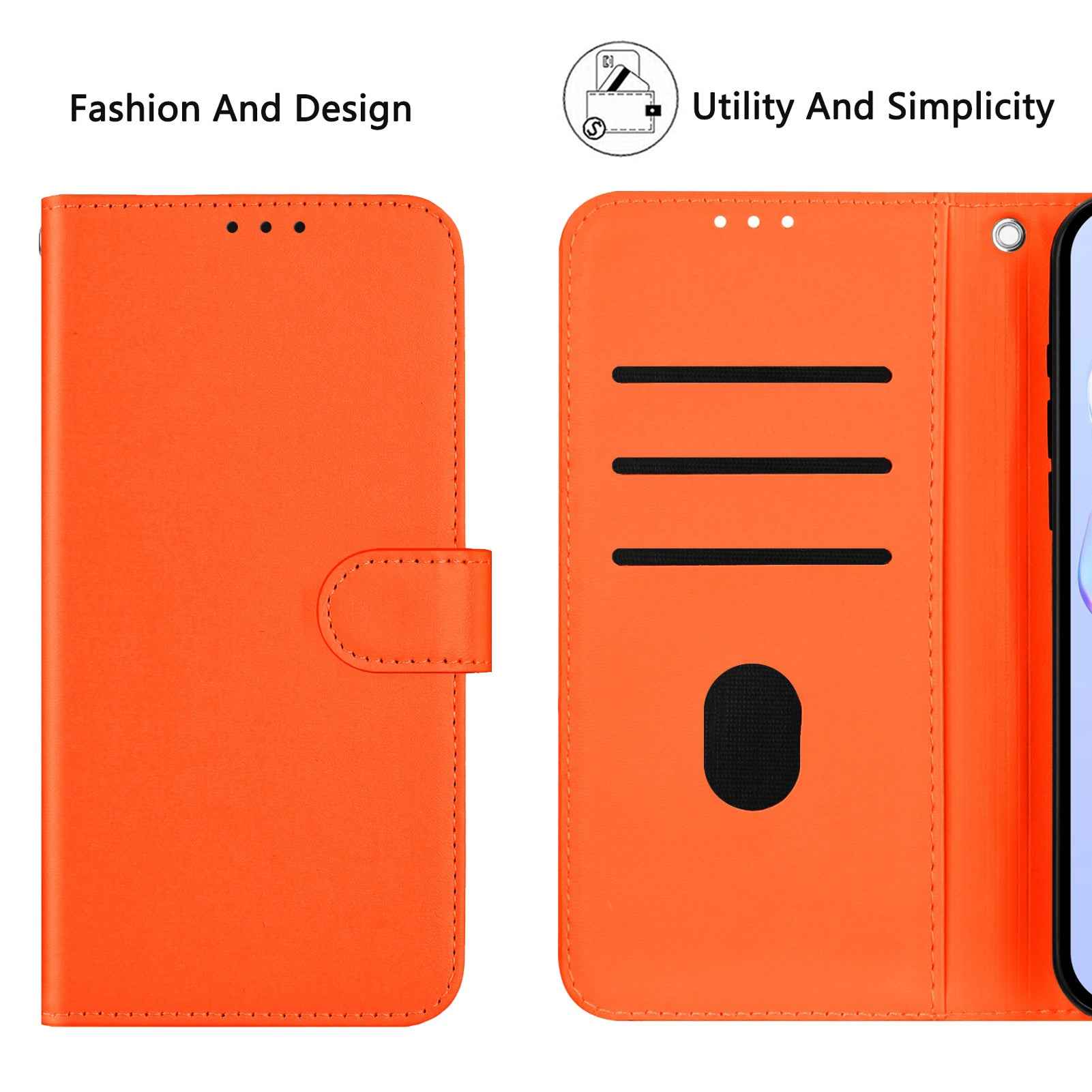 For Samsung Galaxy A57 5G Case Solid Color Wallet Leather Phone Cover with Strap - Orange