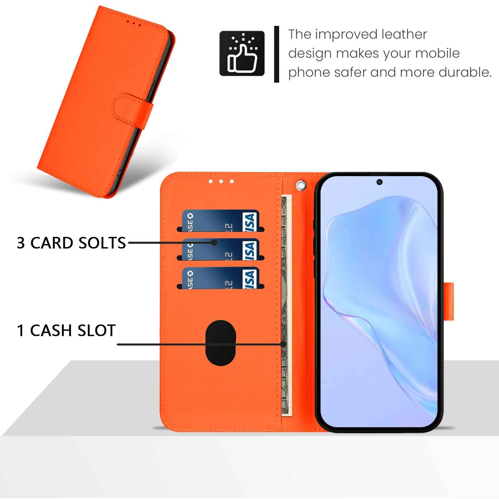 For Samsung Galaxy A57 5G Case Solid Color Wallet Leather Phone Cover with Strap - Orange