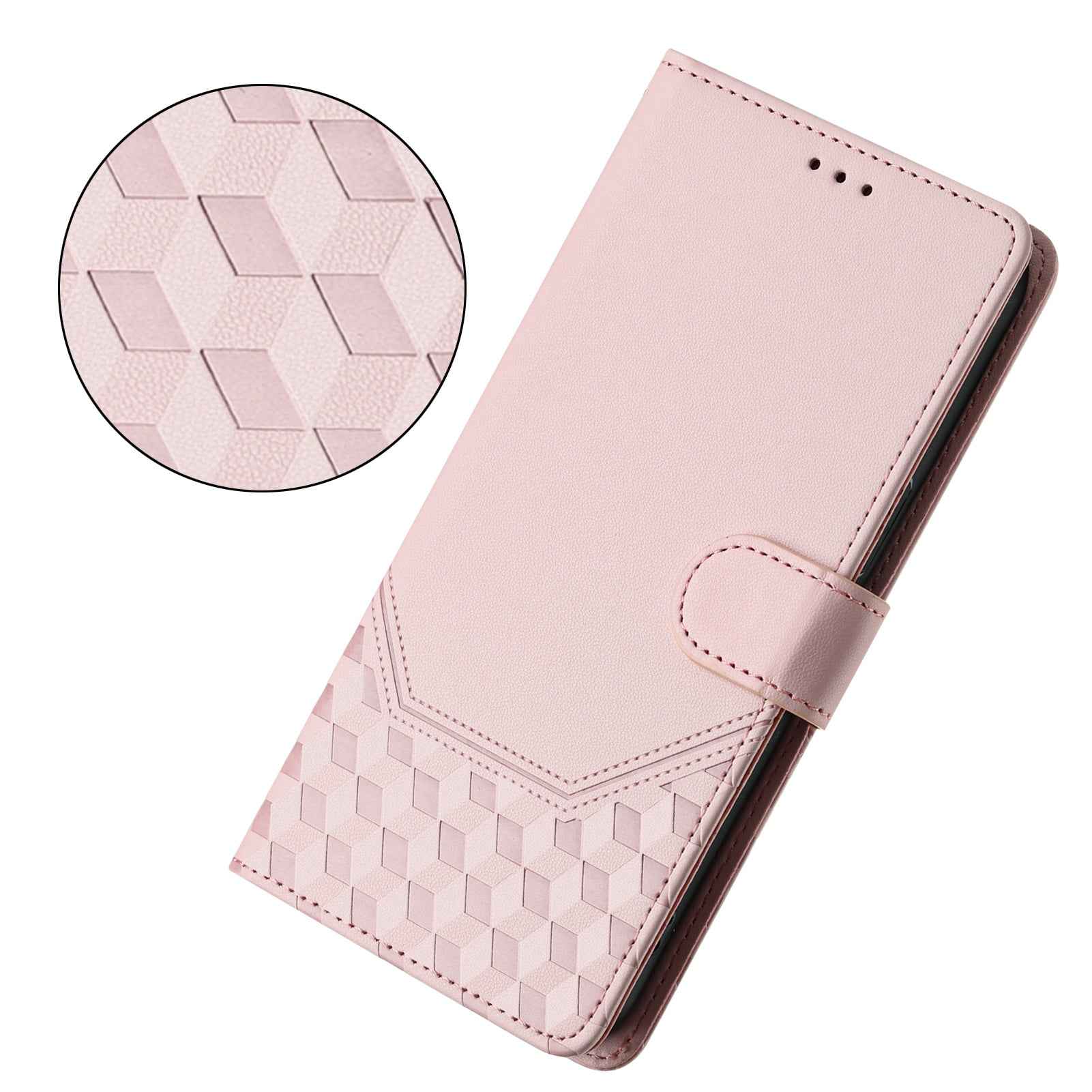 For Samsung Galaxy A57 5G Case Imprinted Honeycomb RFID Blocking Leather Phone Cover with Strap - Pink