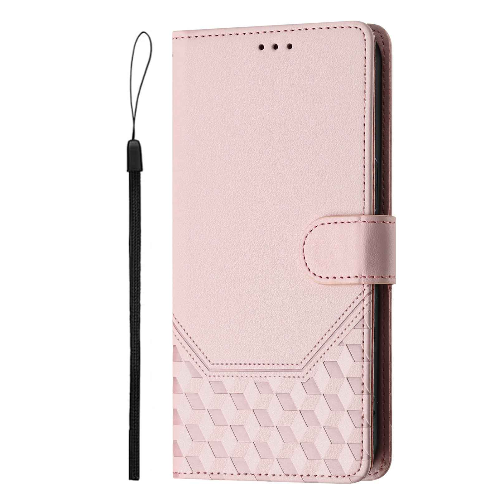 For Samsung Galaxy A57 5G Case Imprinted Honeycomb RFID Blocking Leather Phone Cover with Strap - Pink