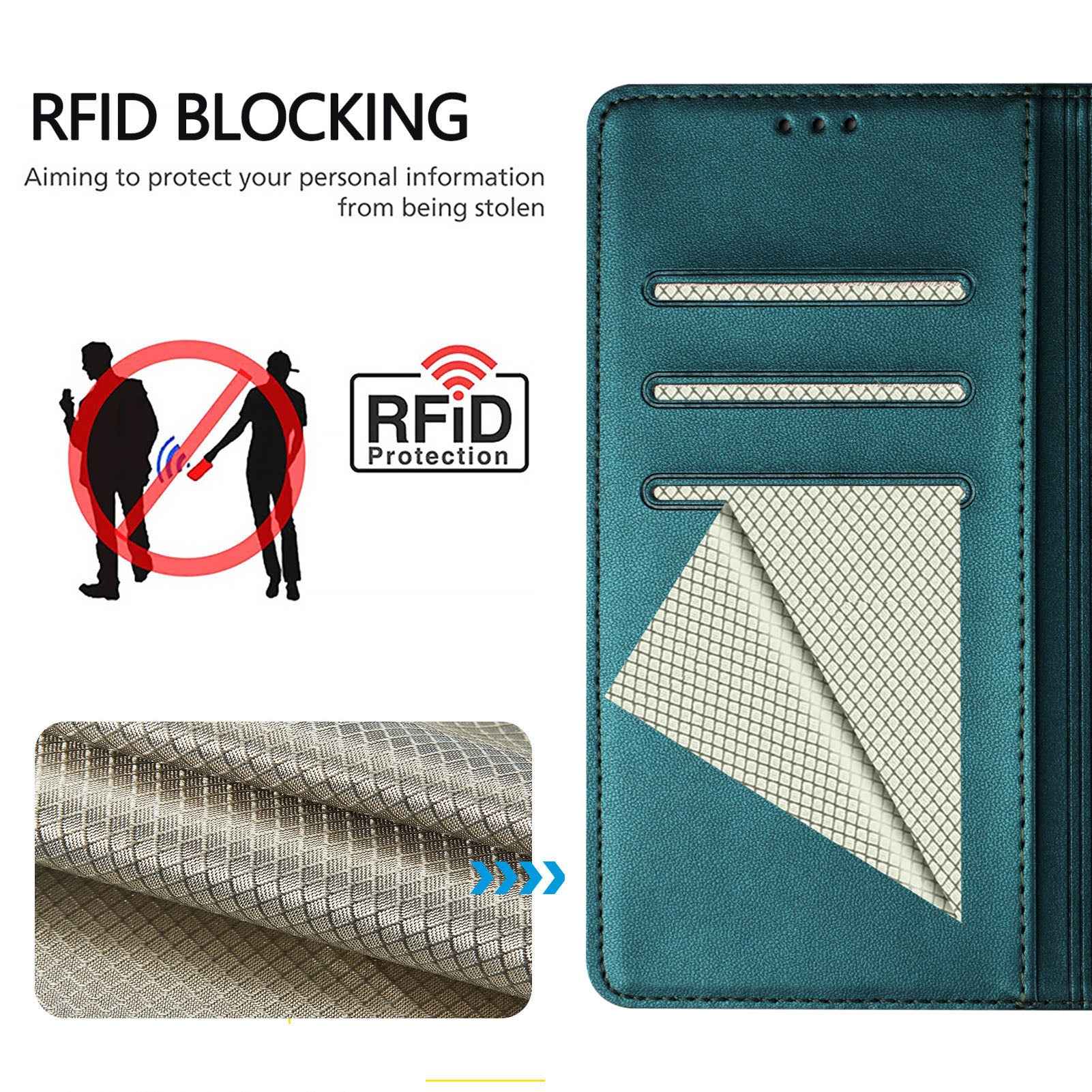 For Samsung Galaxy A57 5G Case Imprinted Honeycomb RFID Blocking Leather Phone Cover with Strap - Green